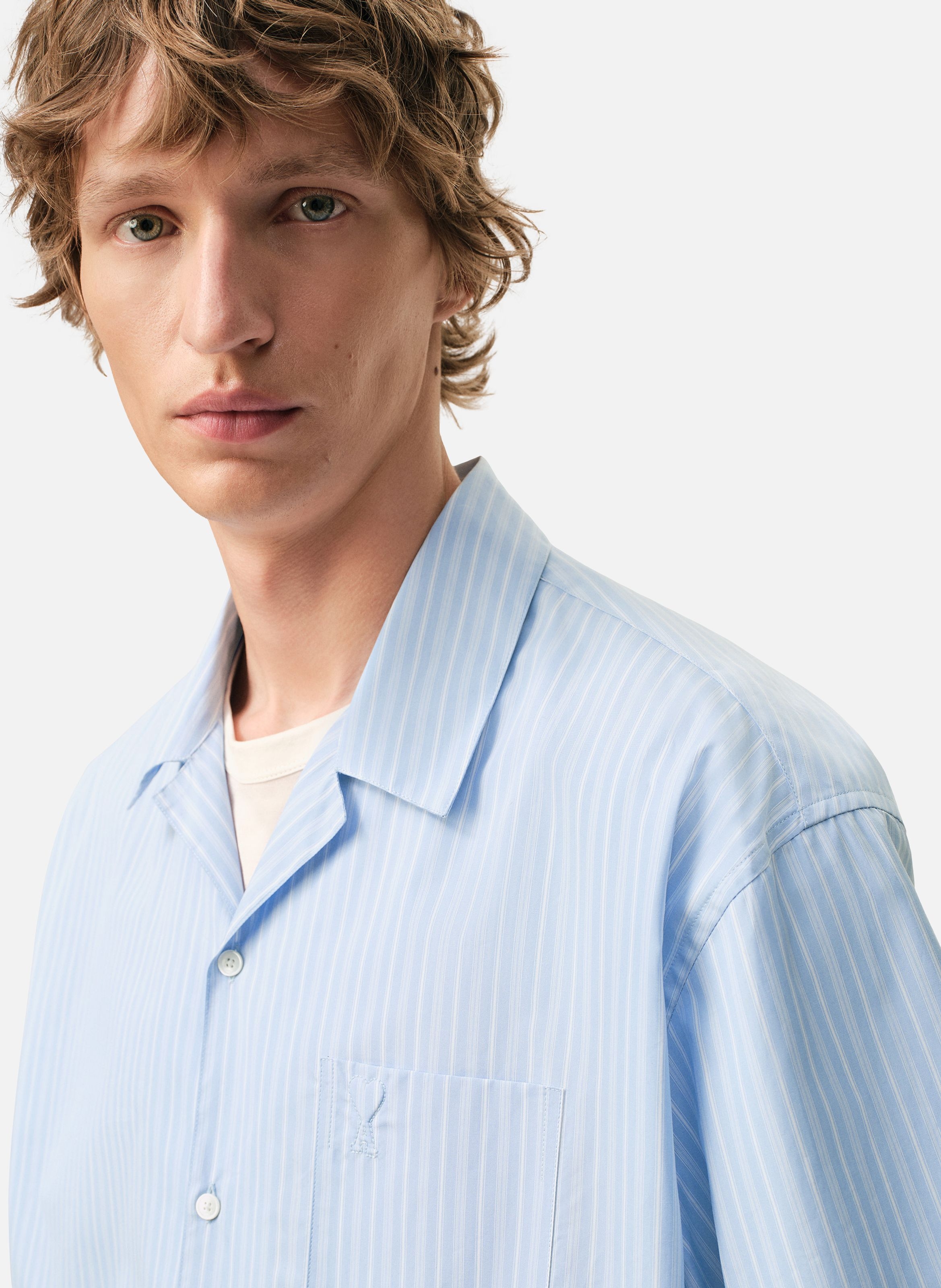 Chemise boxy manches courtes ami de coeur en coton AMI PARIS Bleu