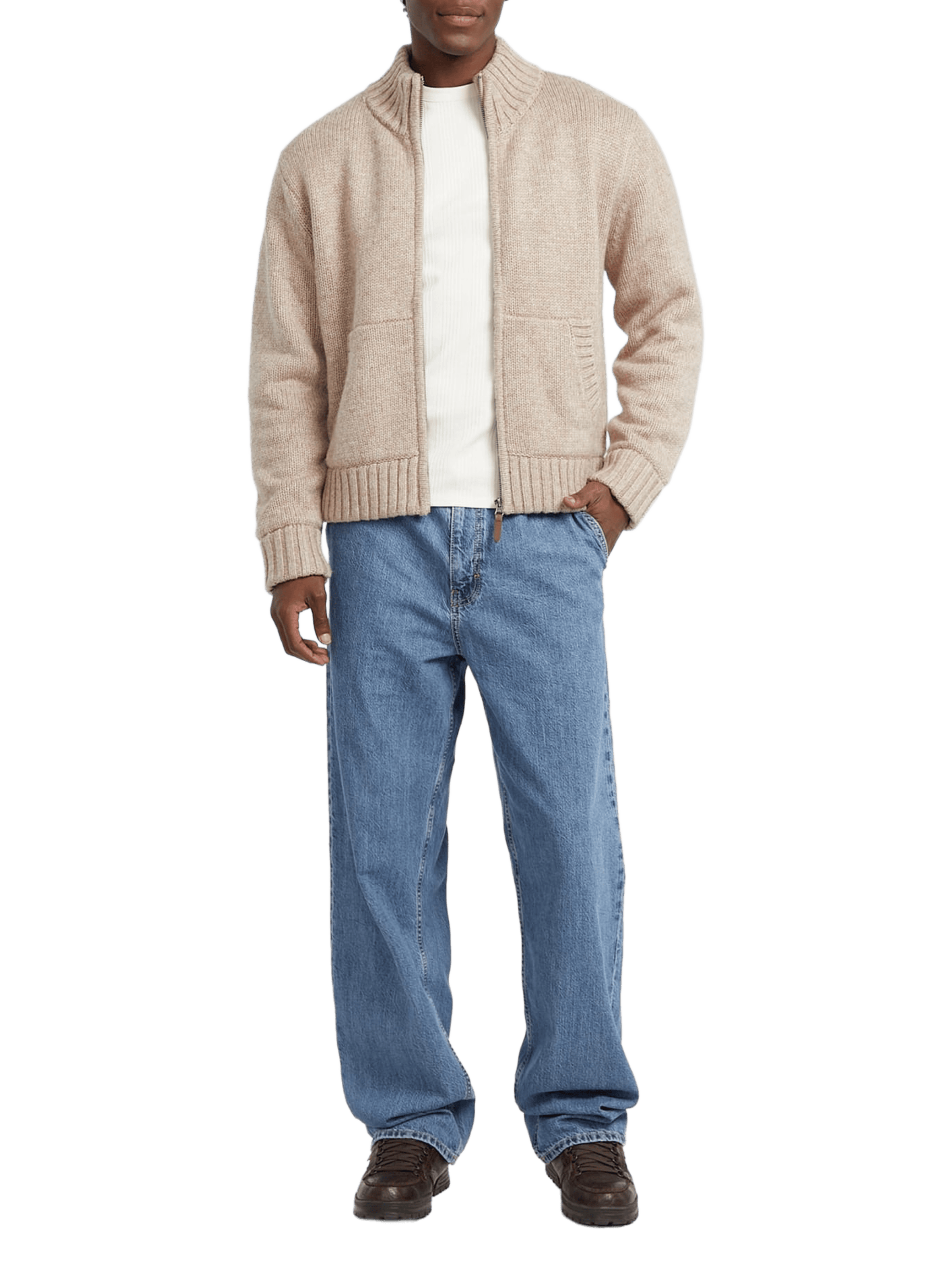 Zip-up sweater with high collar GUESS Beige