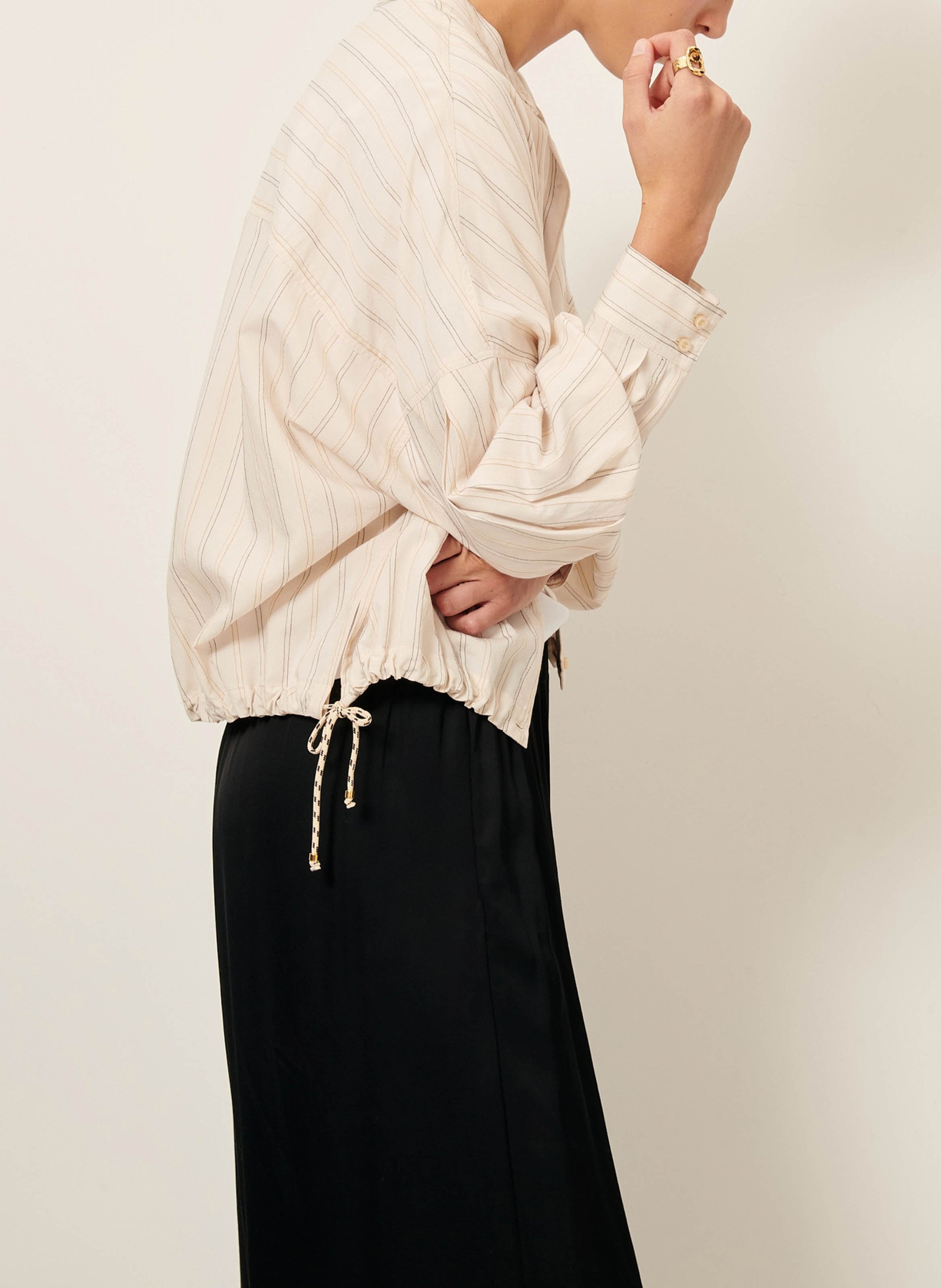 Chemise à rayures col rond cadaques SESSUN Beige