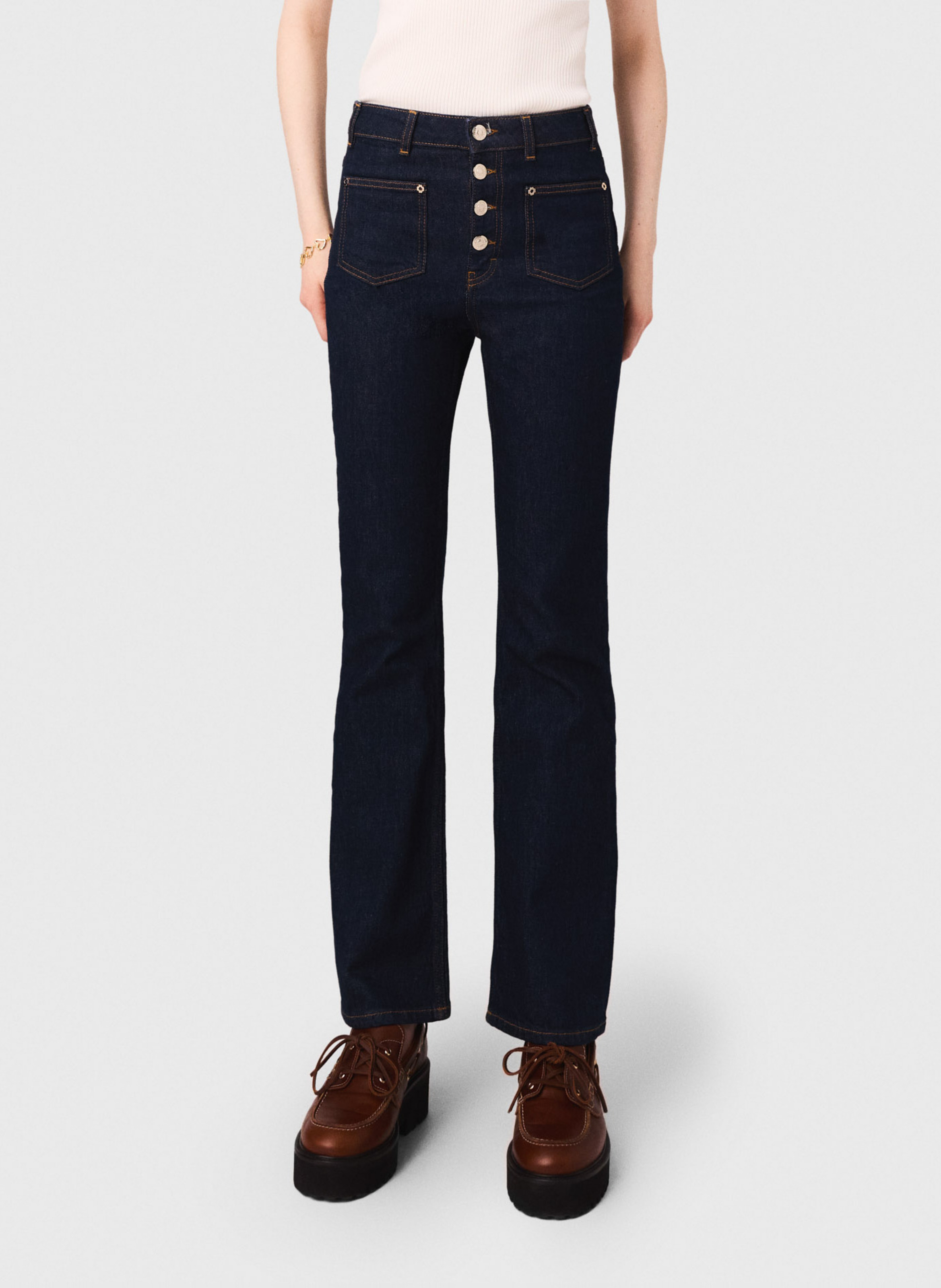 Jean droit taille haute MAJE Bleu