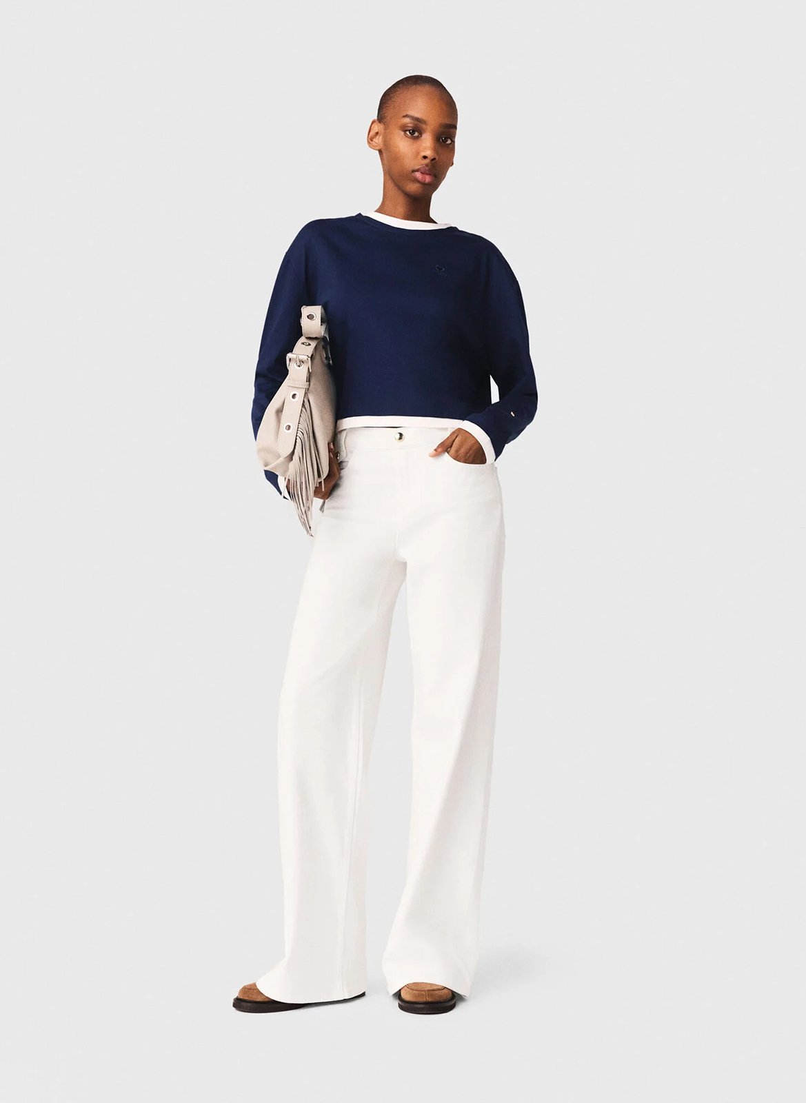 Jean large à passants boutonnés MAJE Blanc