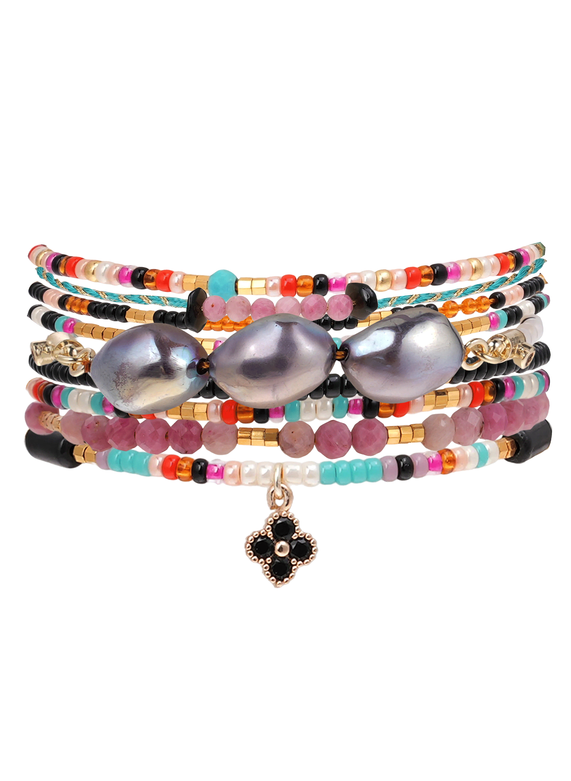 Bracelet manchette multiliens perles avec pendentif fallen HIPANEMA Noir