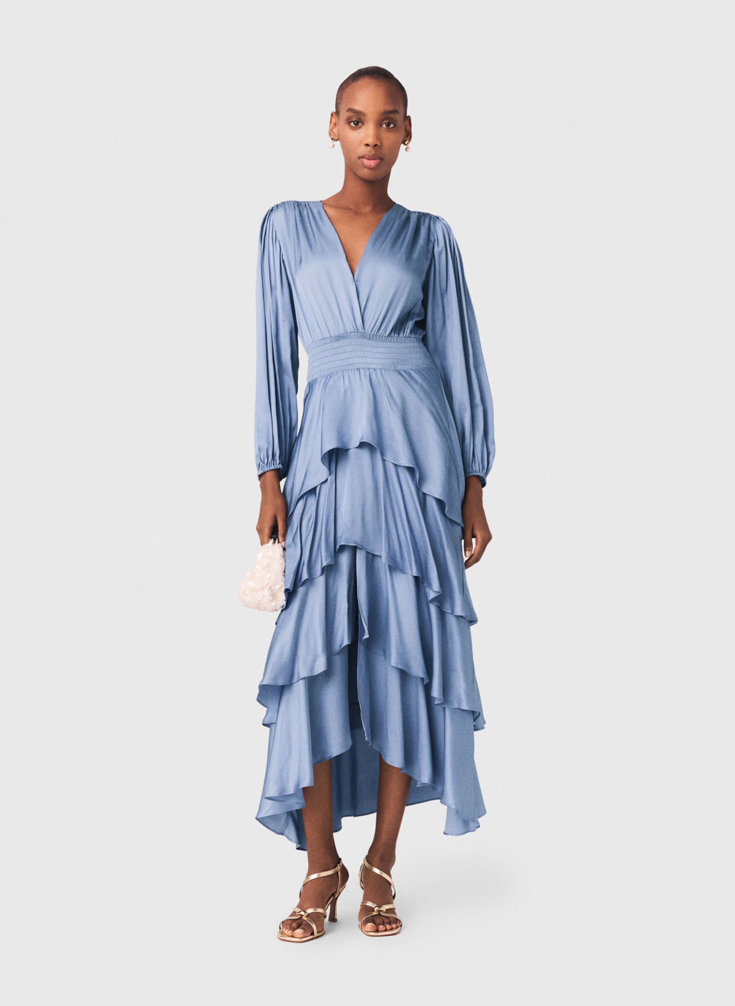 Robe longue cintrée col v MAJE Bleu