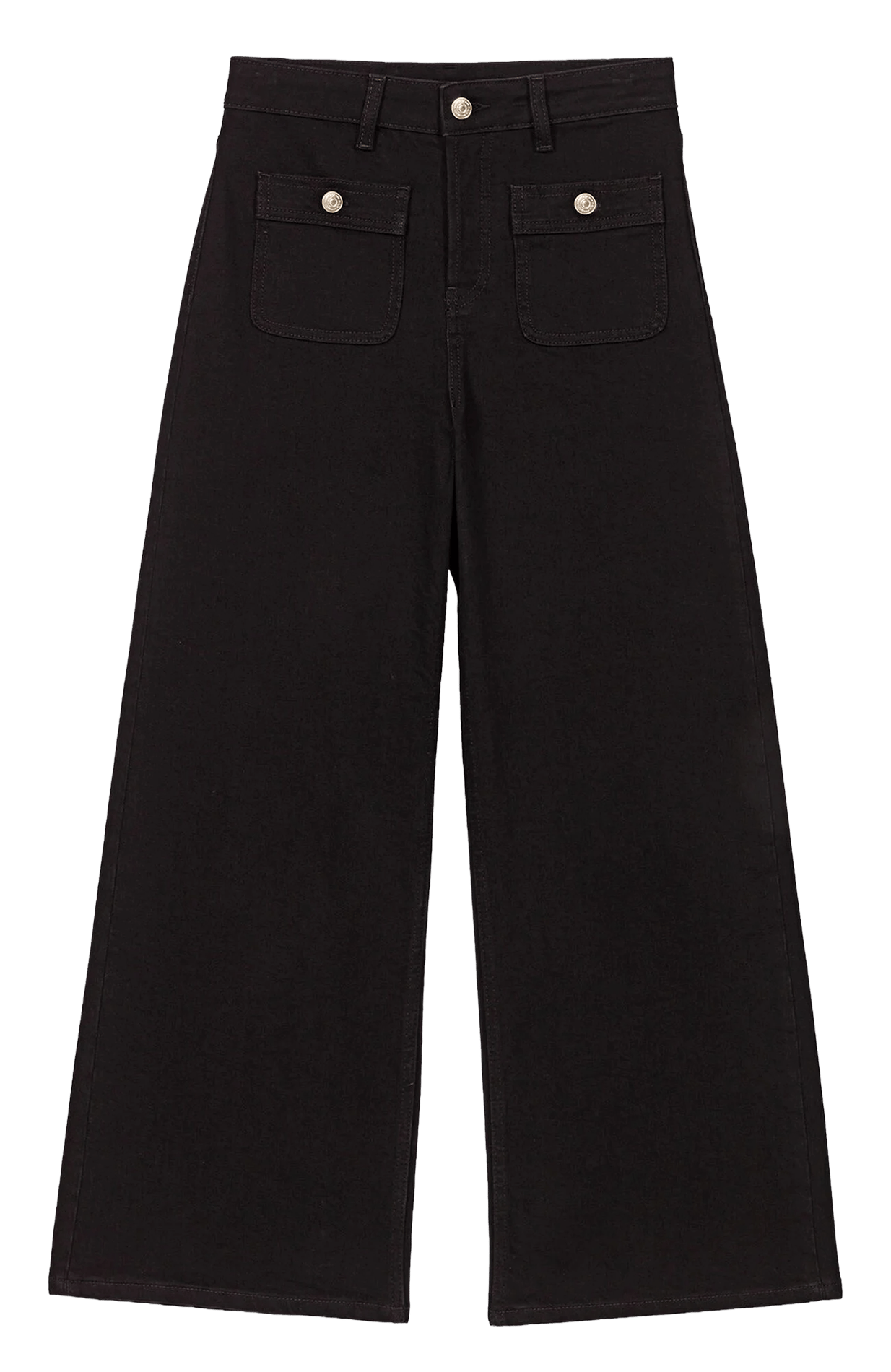 Jean flare taille haute en coton mélangé MAJE Noir