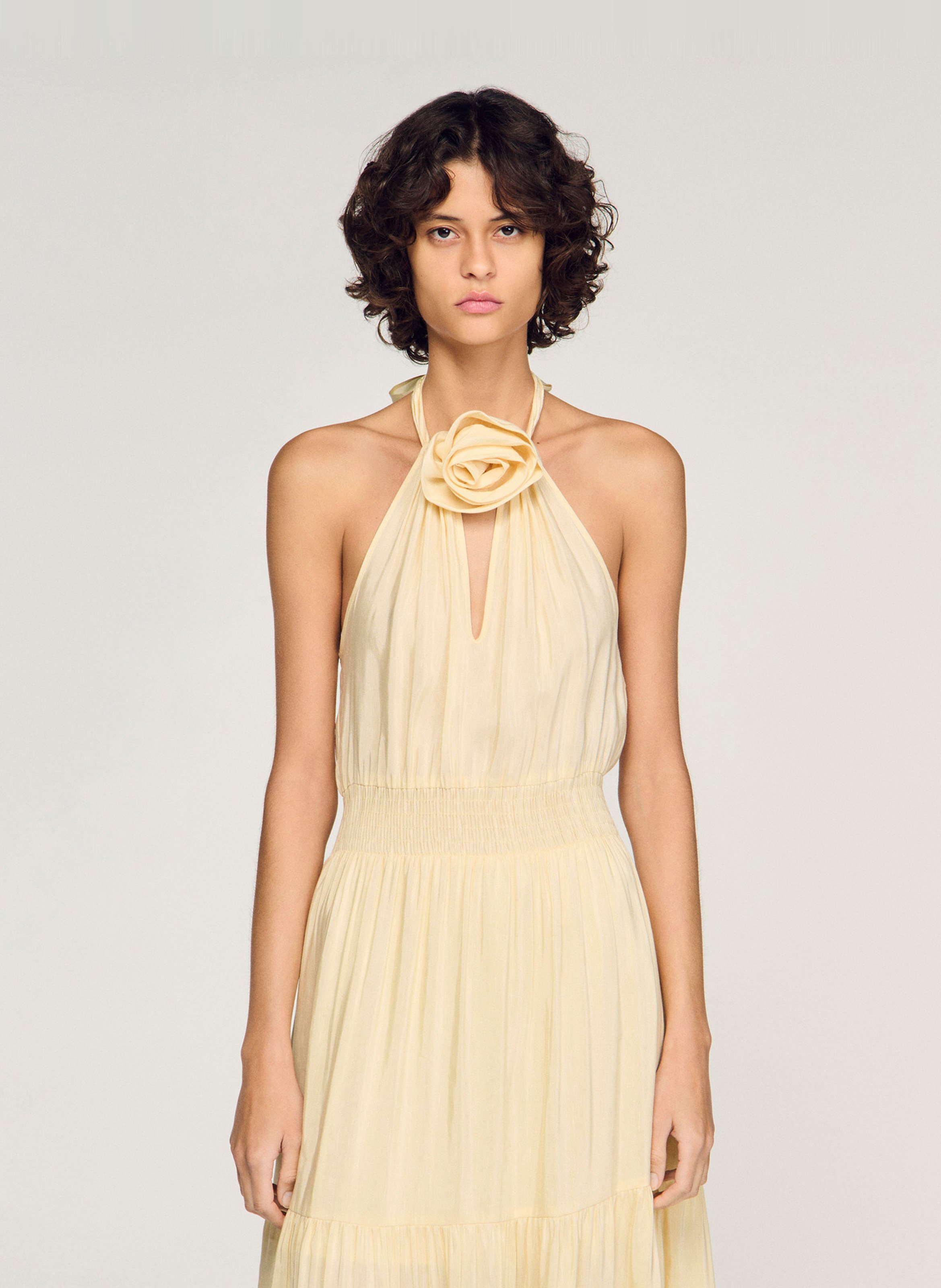 Robe longue cintrée en lin mélangé SANDRO Beige