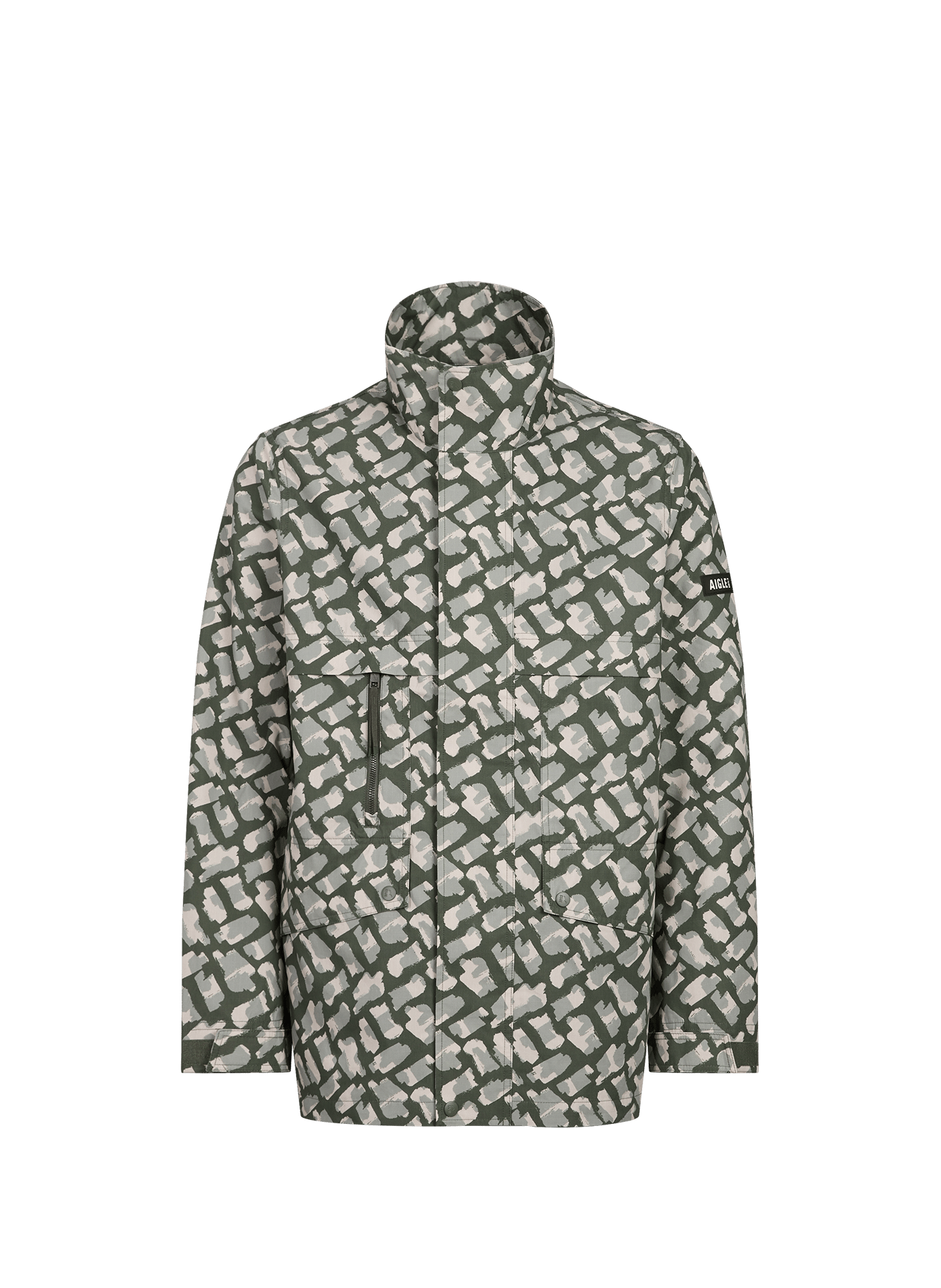Printed parka with high collar in blended cotton AIGLE Khaki