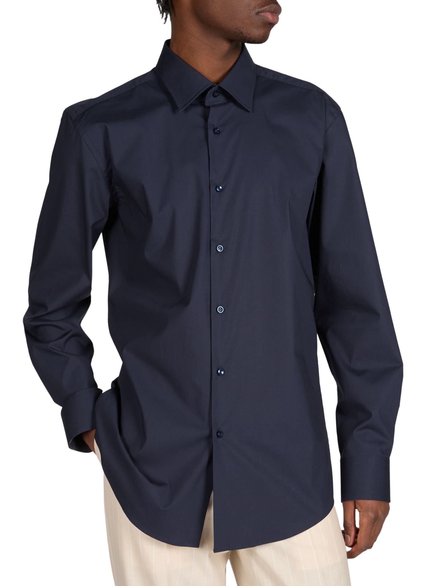 Chemise unie en coton mélangé  BOSS Bleu