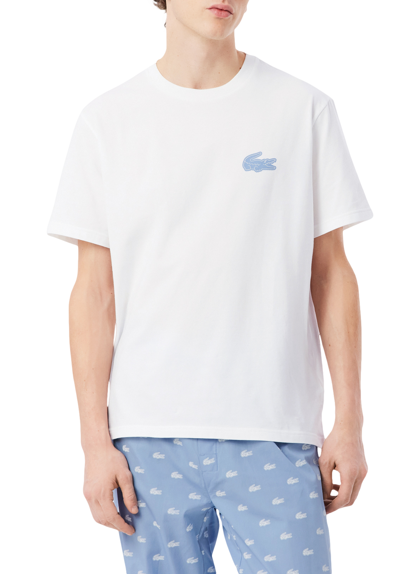 Conjunto de pijama largo con logotipos de algodón mezclado. LACOSTE Blanco