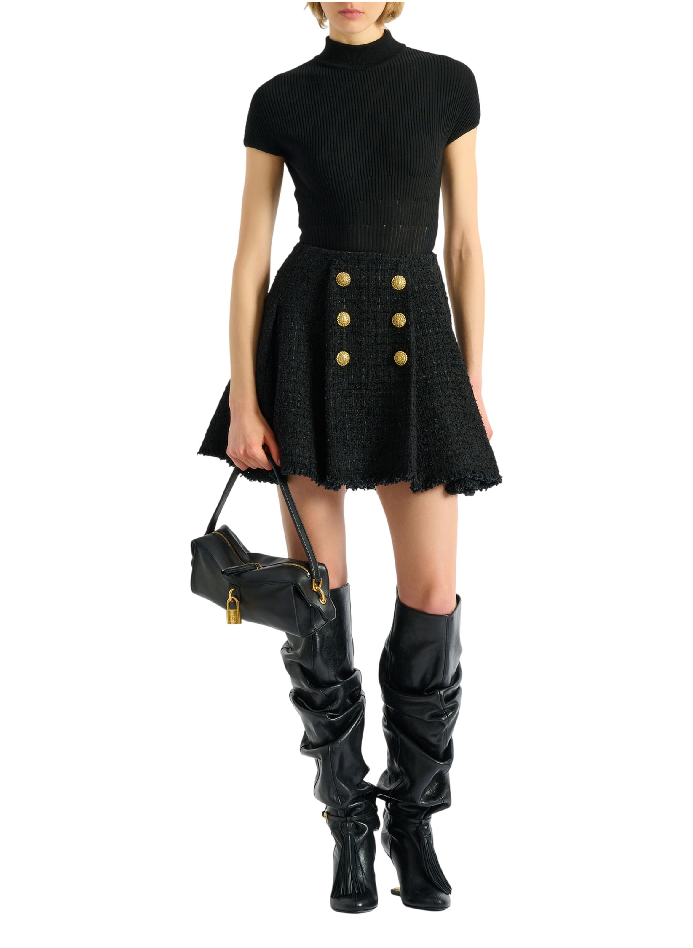 Jupe patineuse en tweed BALMAIN Noir