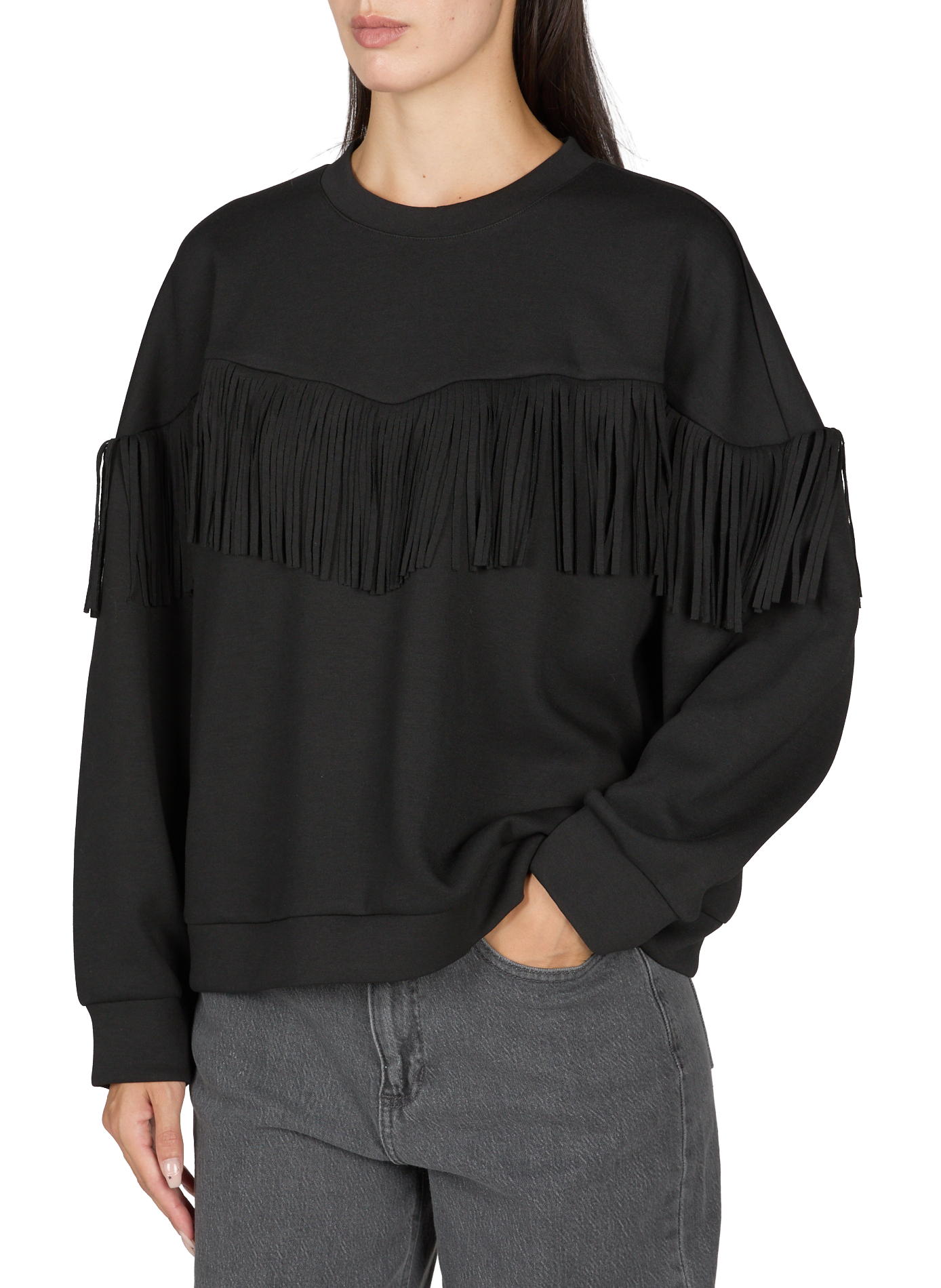 Round neck sweatshirt with fringes VILA Black