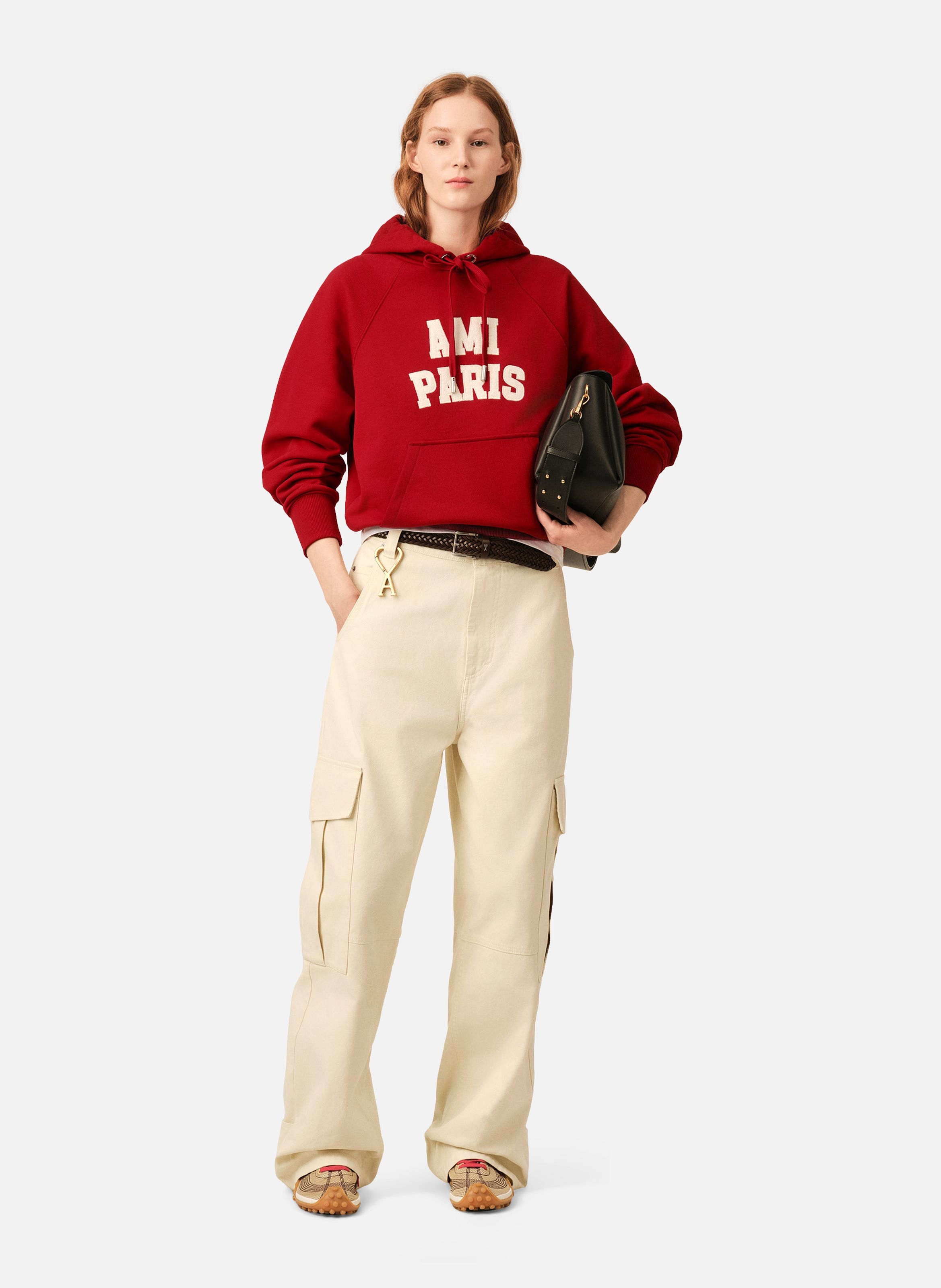 Hoodie unisexe en coton broderie ami paris AMI PARIS Rouge
