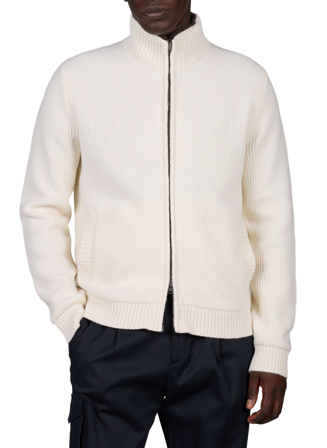 Ribbed high-neck textured wool vest HERNO White