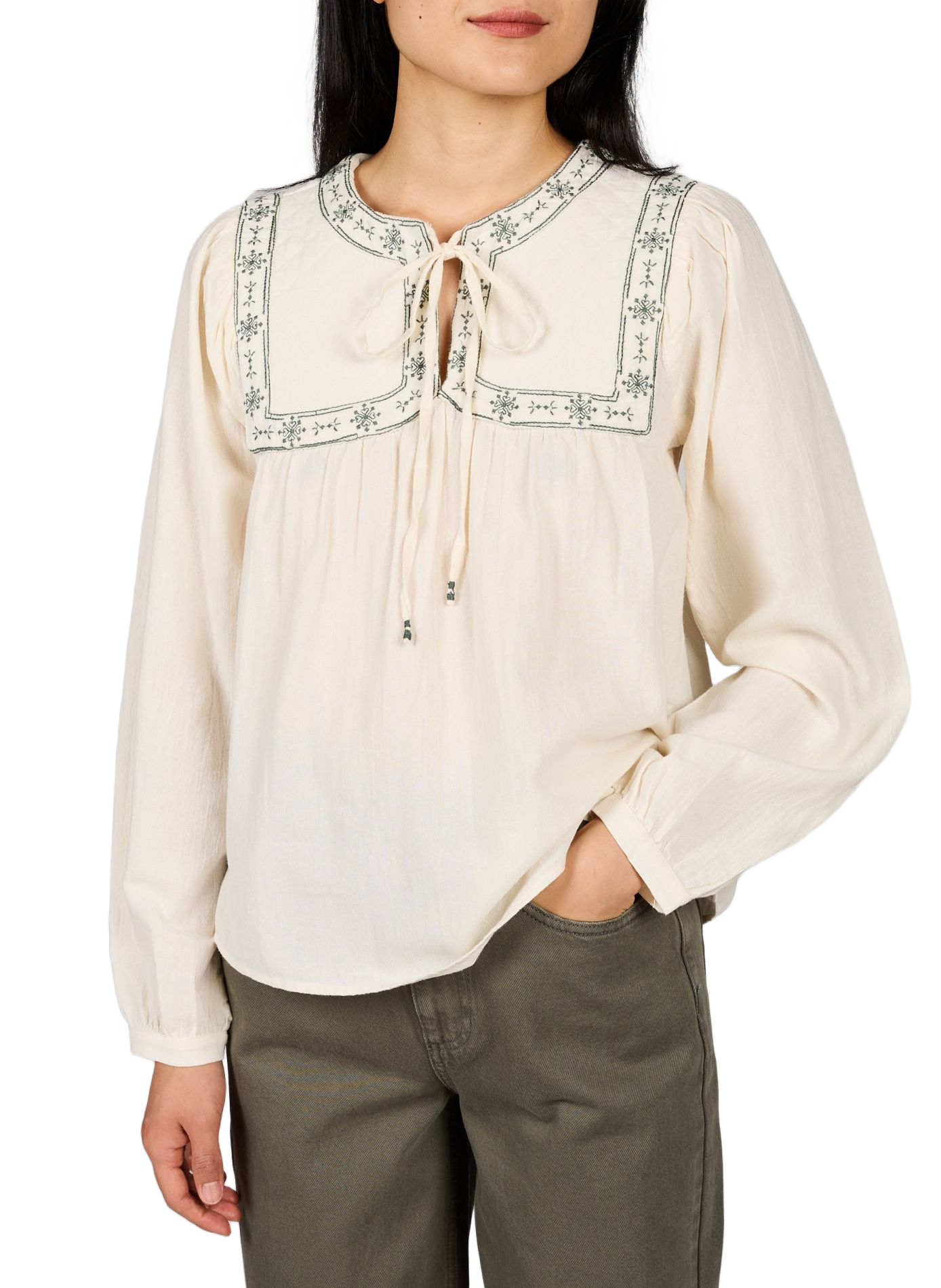 Weites Blusentop mit Baumwollstickerei VILA Beige