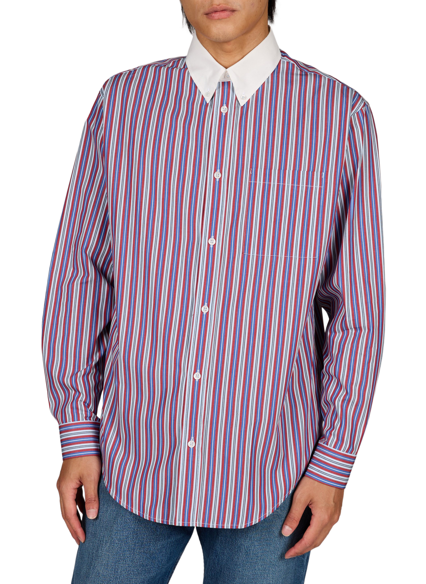 Loose fit button-down collar striped cotton shirt DROLE DE MONSIEUR Red