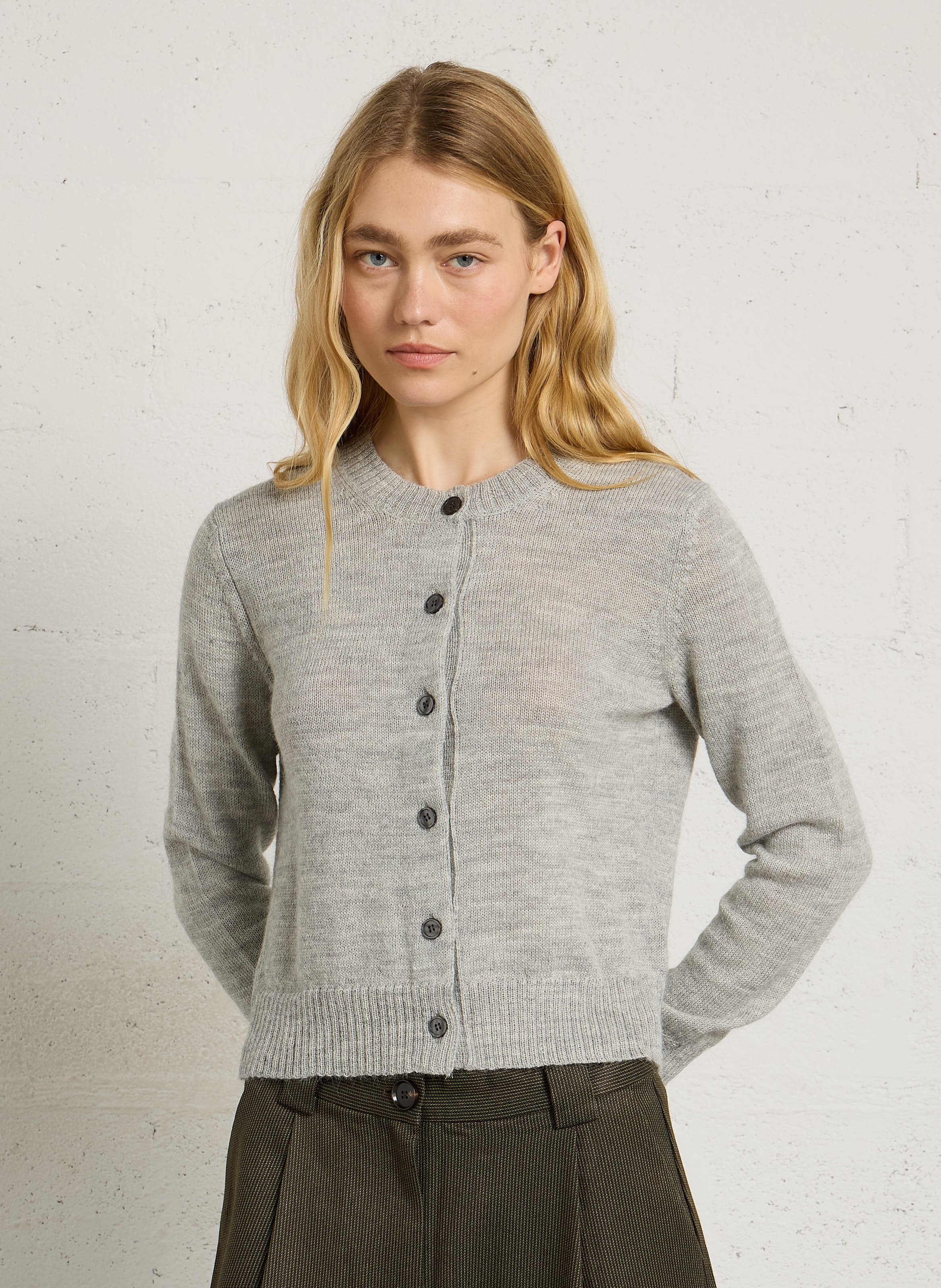 Gilet droit col rond en laine mérinos et alpaga griffith SOEUR Gris