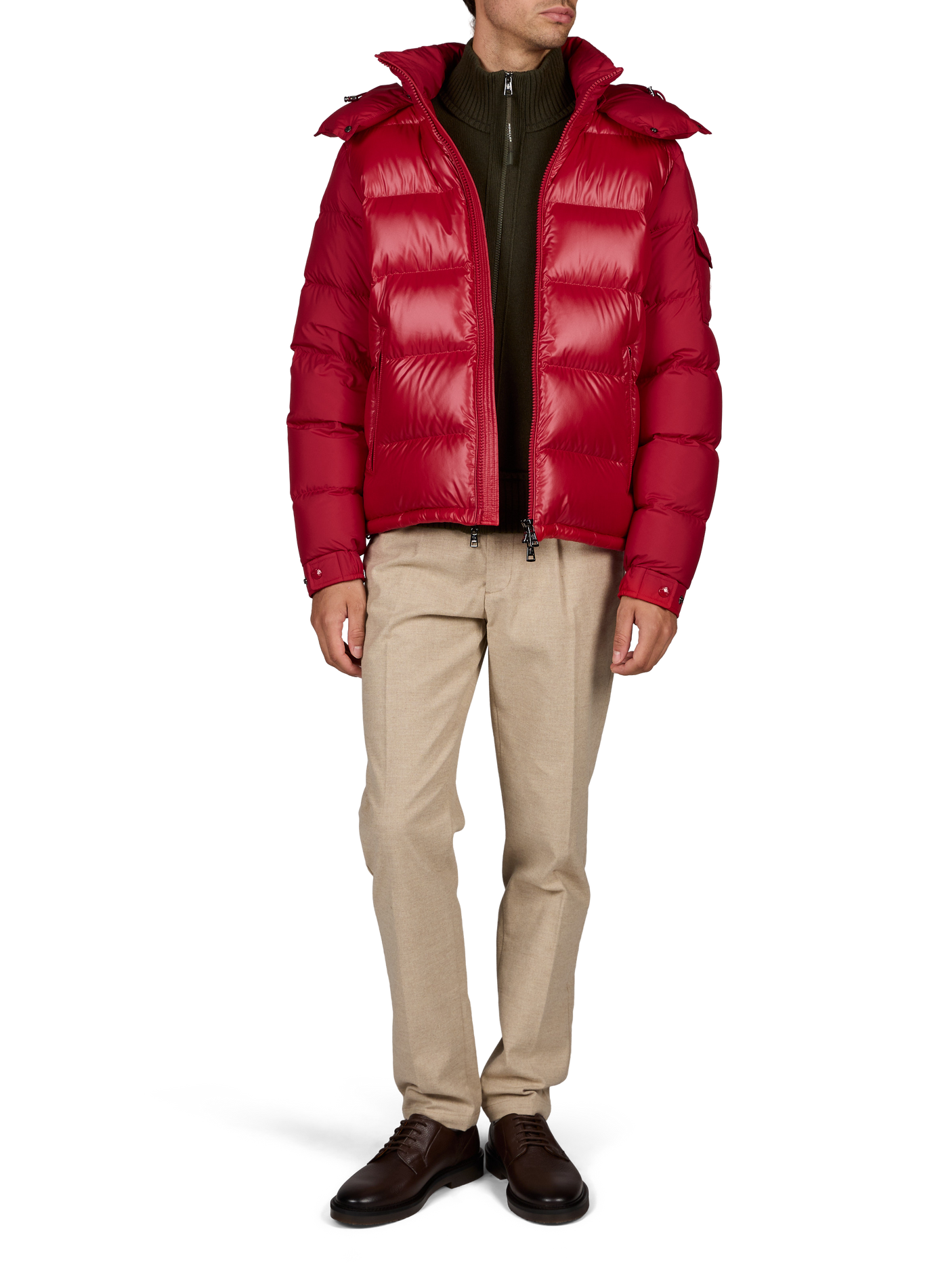 CARDIGAN ruimvallend gebreid met opstaande kraag van wol en kasjmier MONCLER Groen