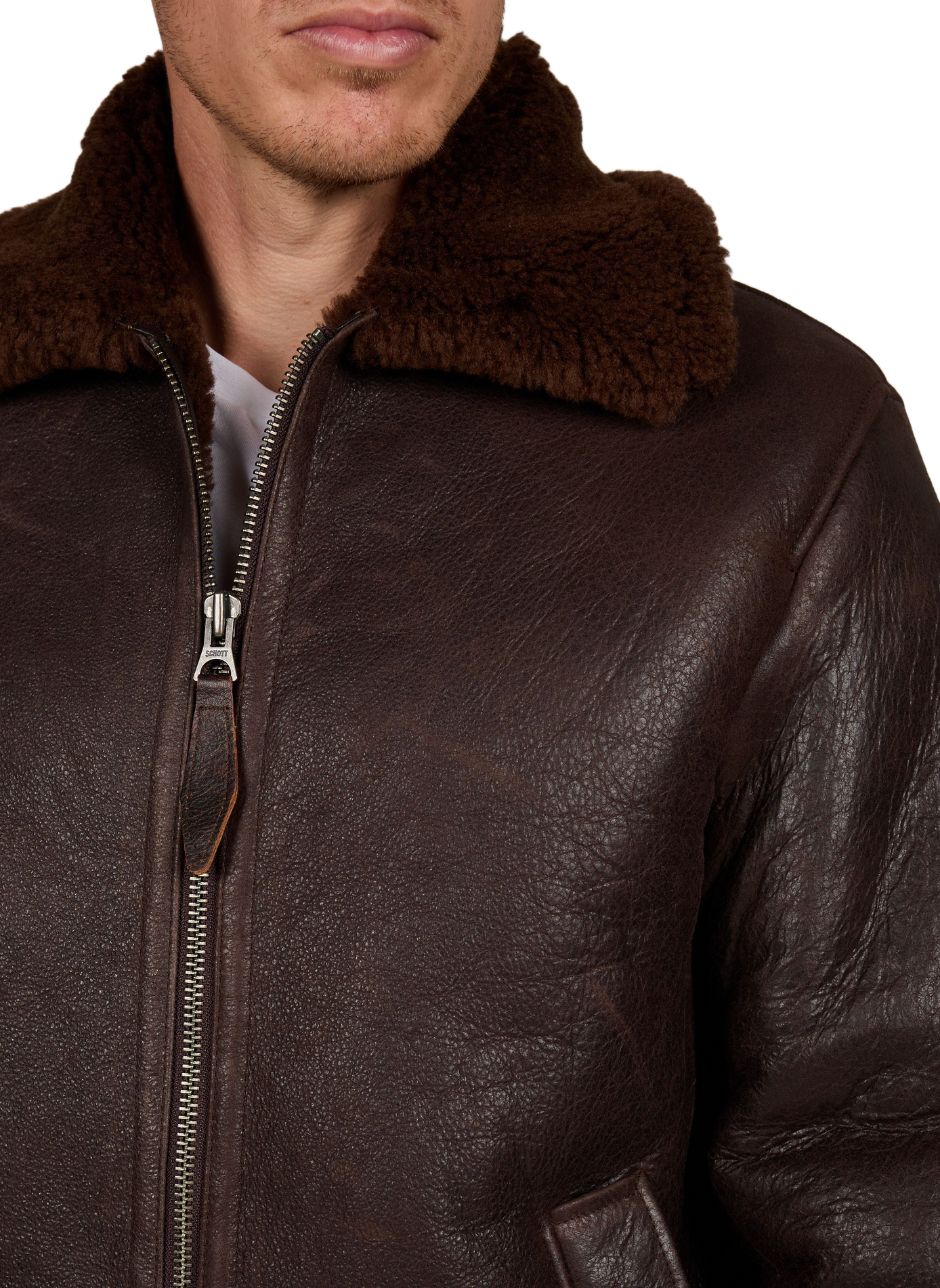 Jacke mit klassischem Kragen aus Leder SCHOTT Braun