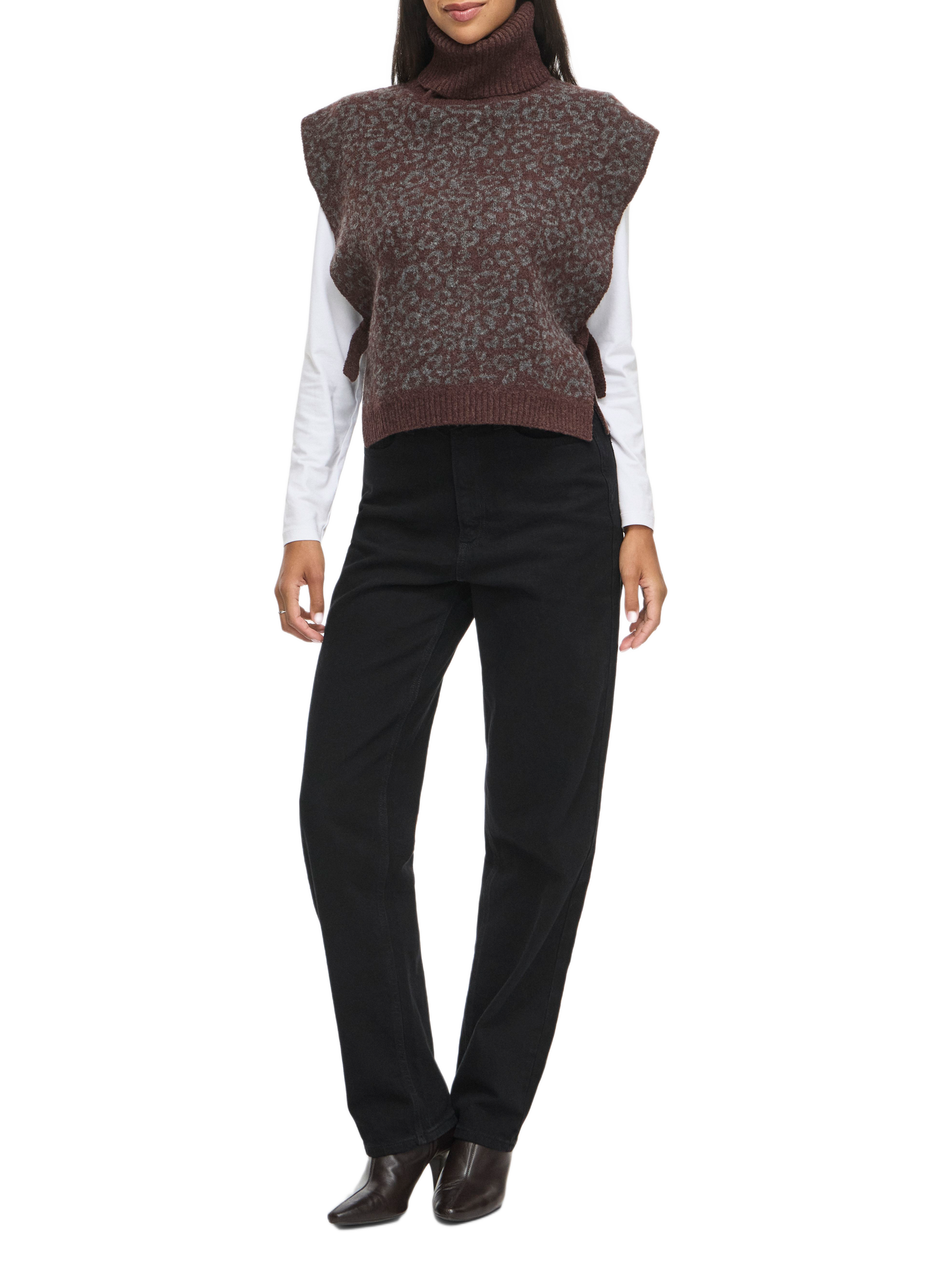 Straight-cut turtleneck cardigan with tie fastening VILA Brown