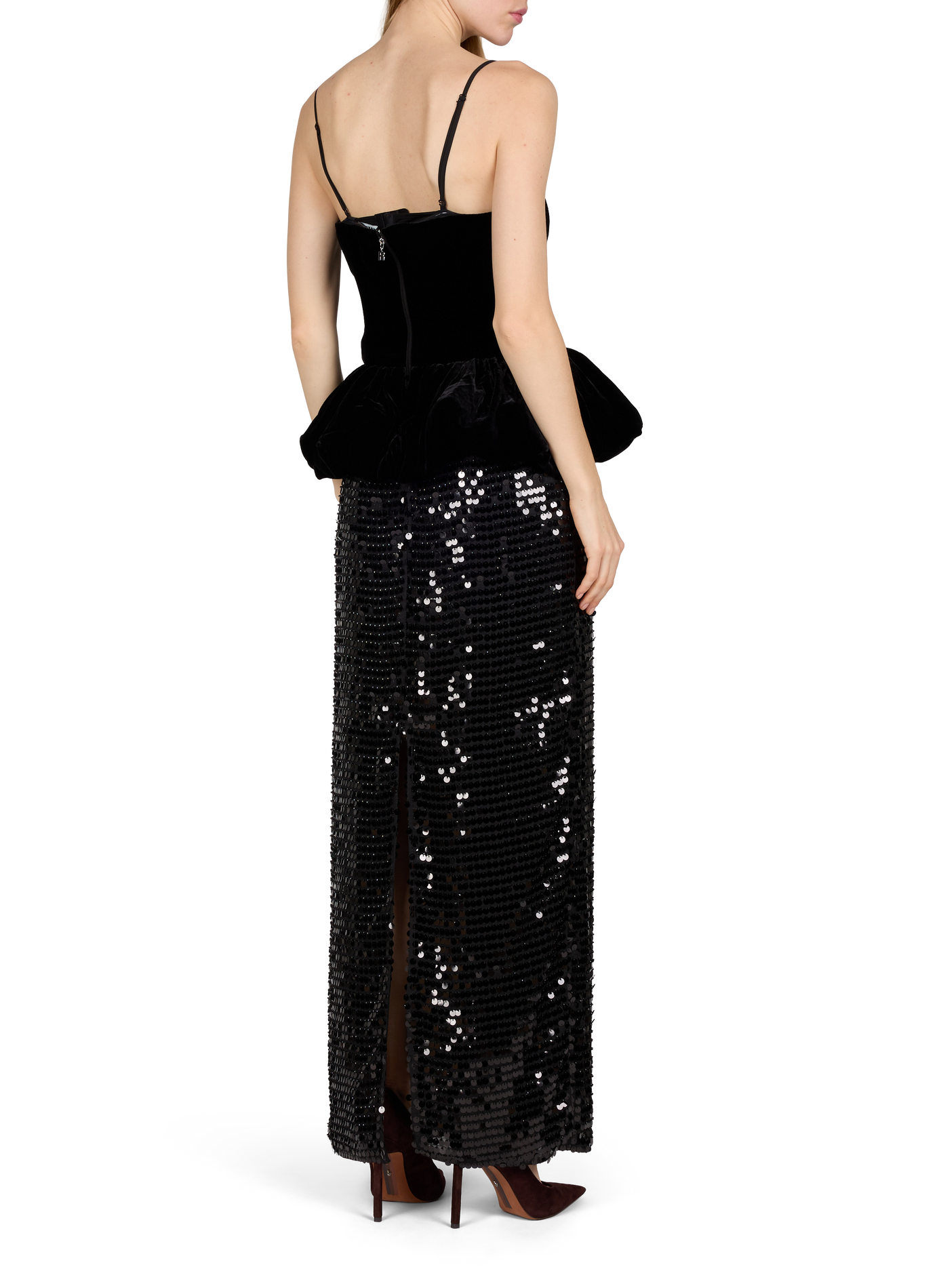 Sequin Velvet Strapless Dress ROTATE Black