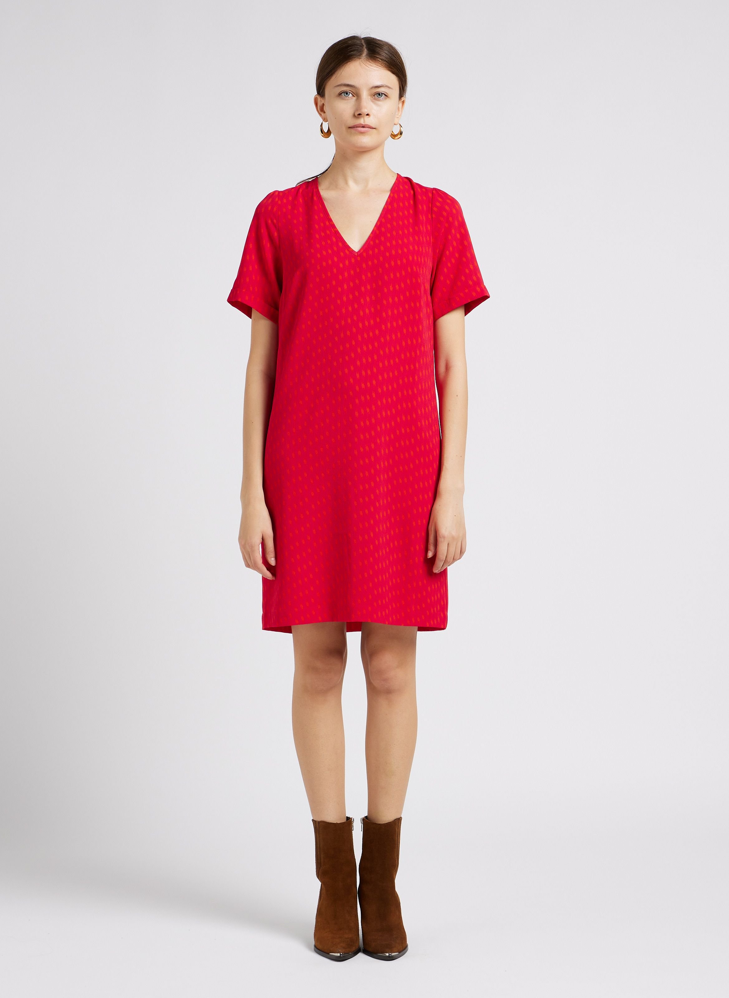 Robe courte col v imprimée