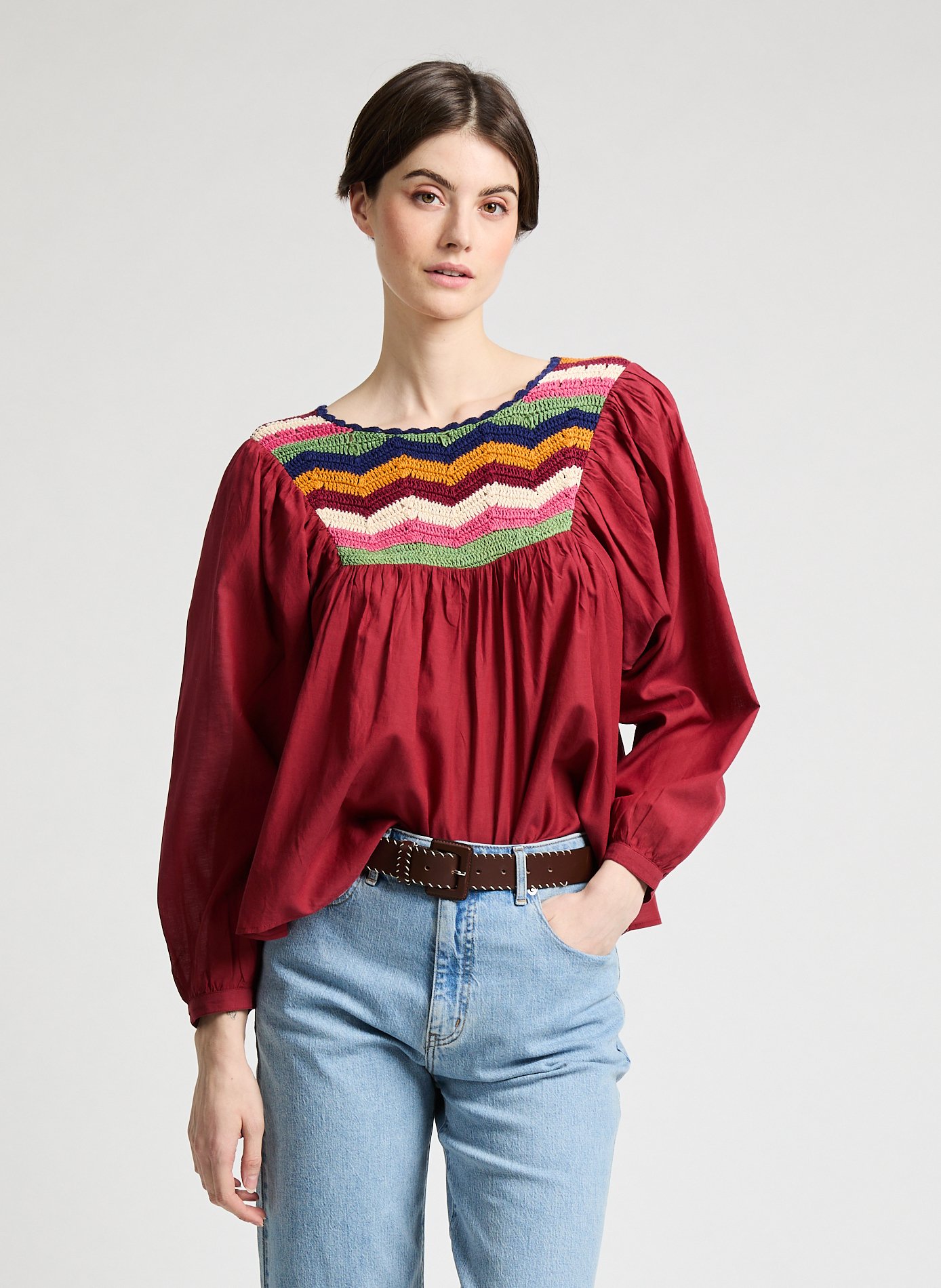 Oversized blouse in blended cotton LEON & HARPER Red