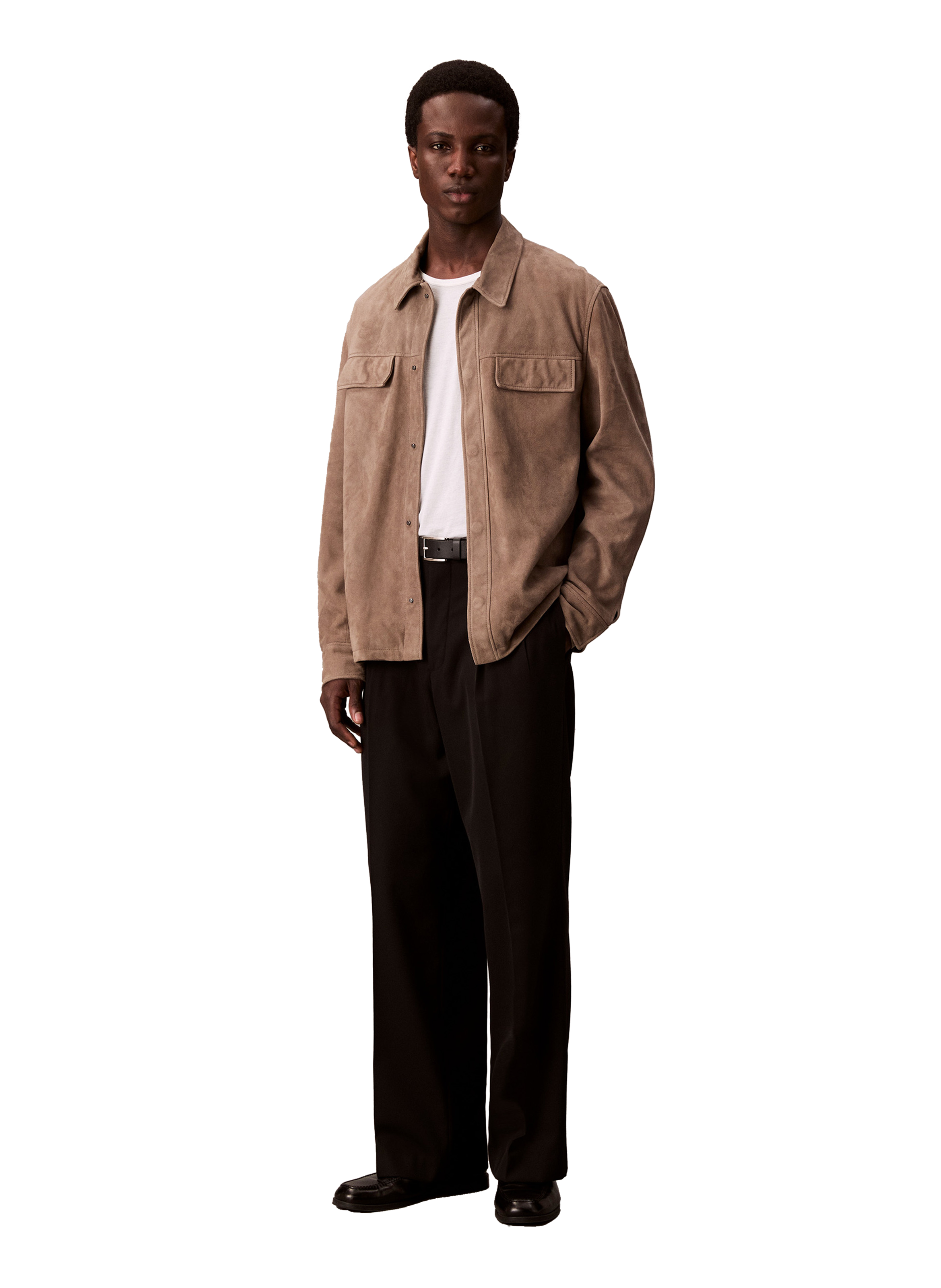 Veste col classique en cuir suédé CALVIN KLEIN Gris