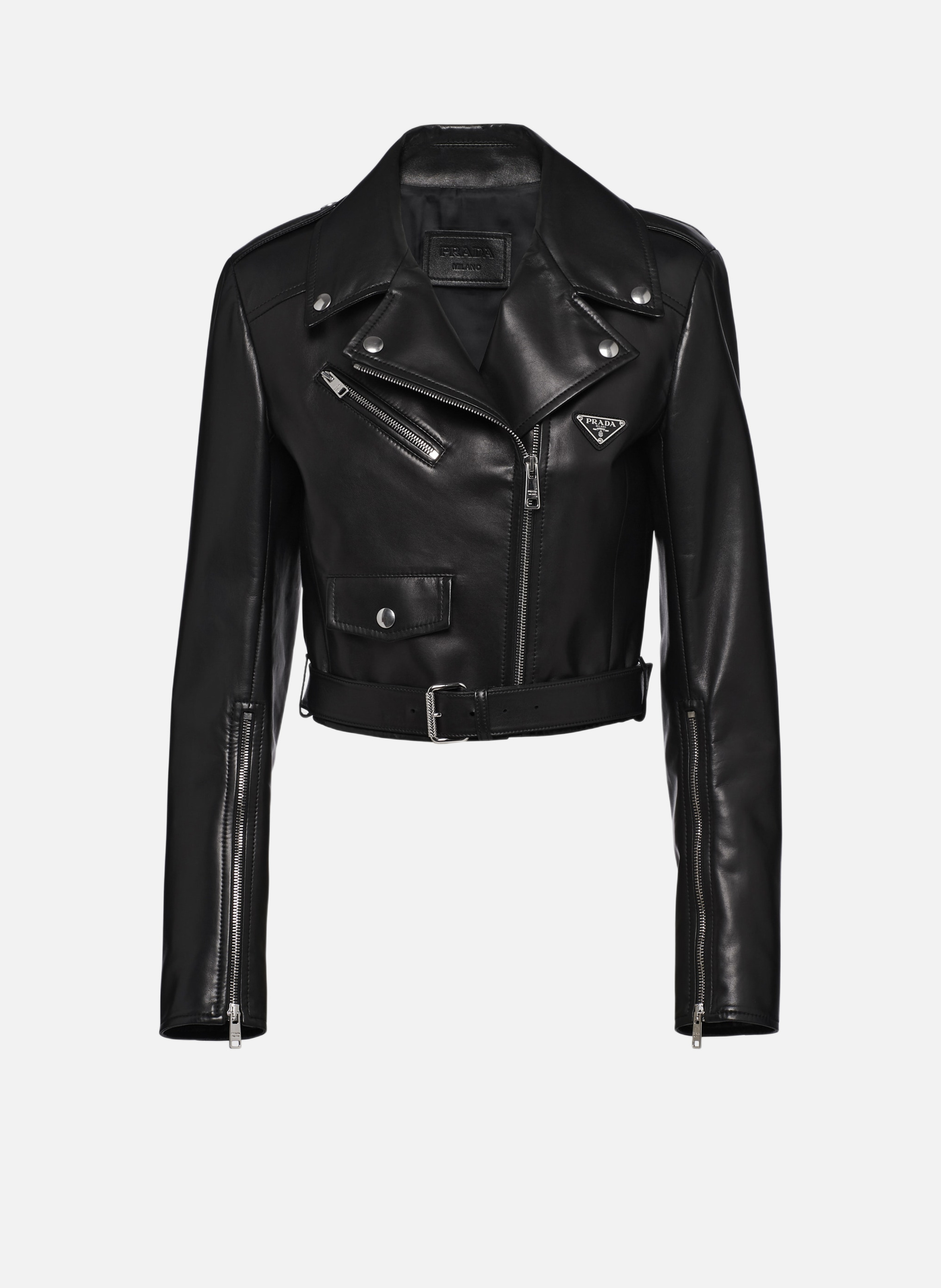 Veste de moto en cuir nappa PRADA Noir