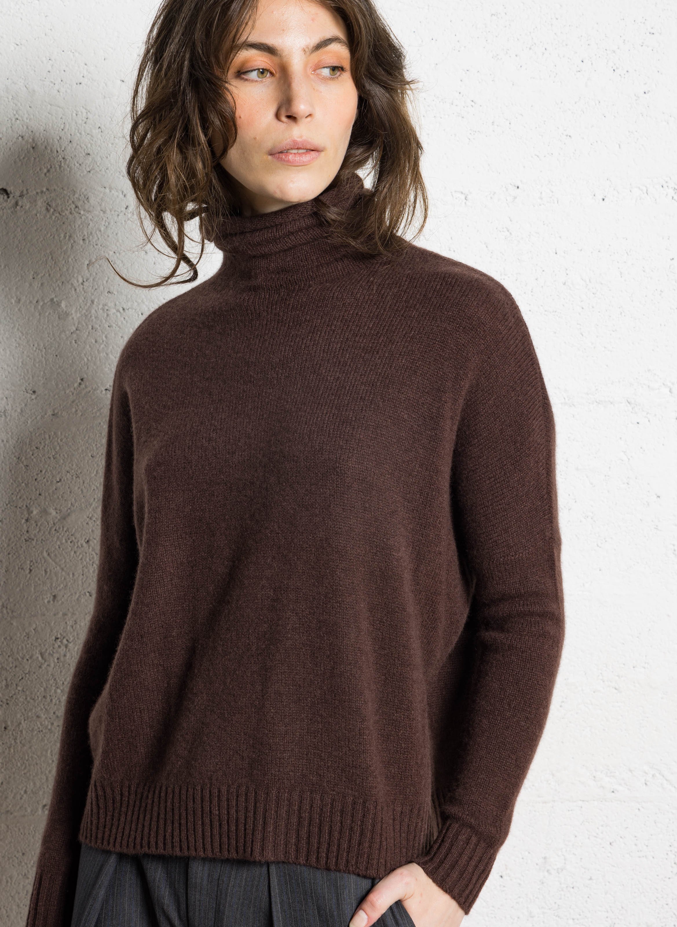 Pull col roulé en cachemire tila KUJTEN Marron