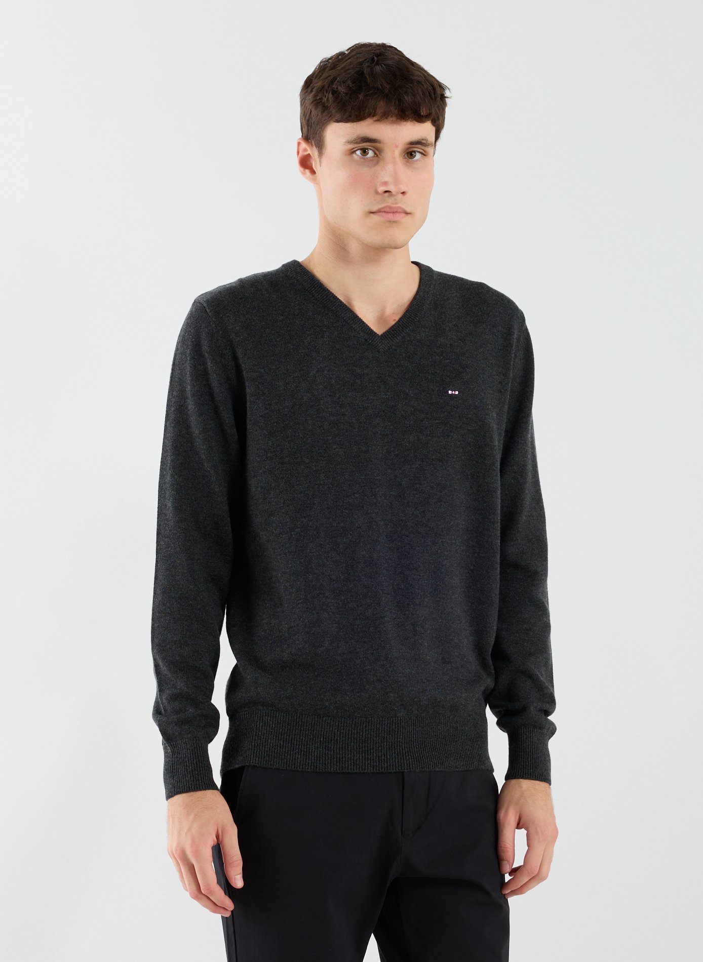 Pull col V en laine et coton EDEN PARK Gris