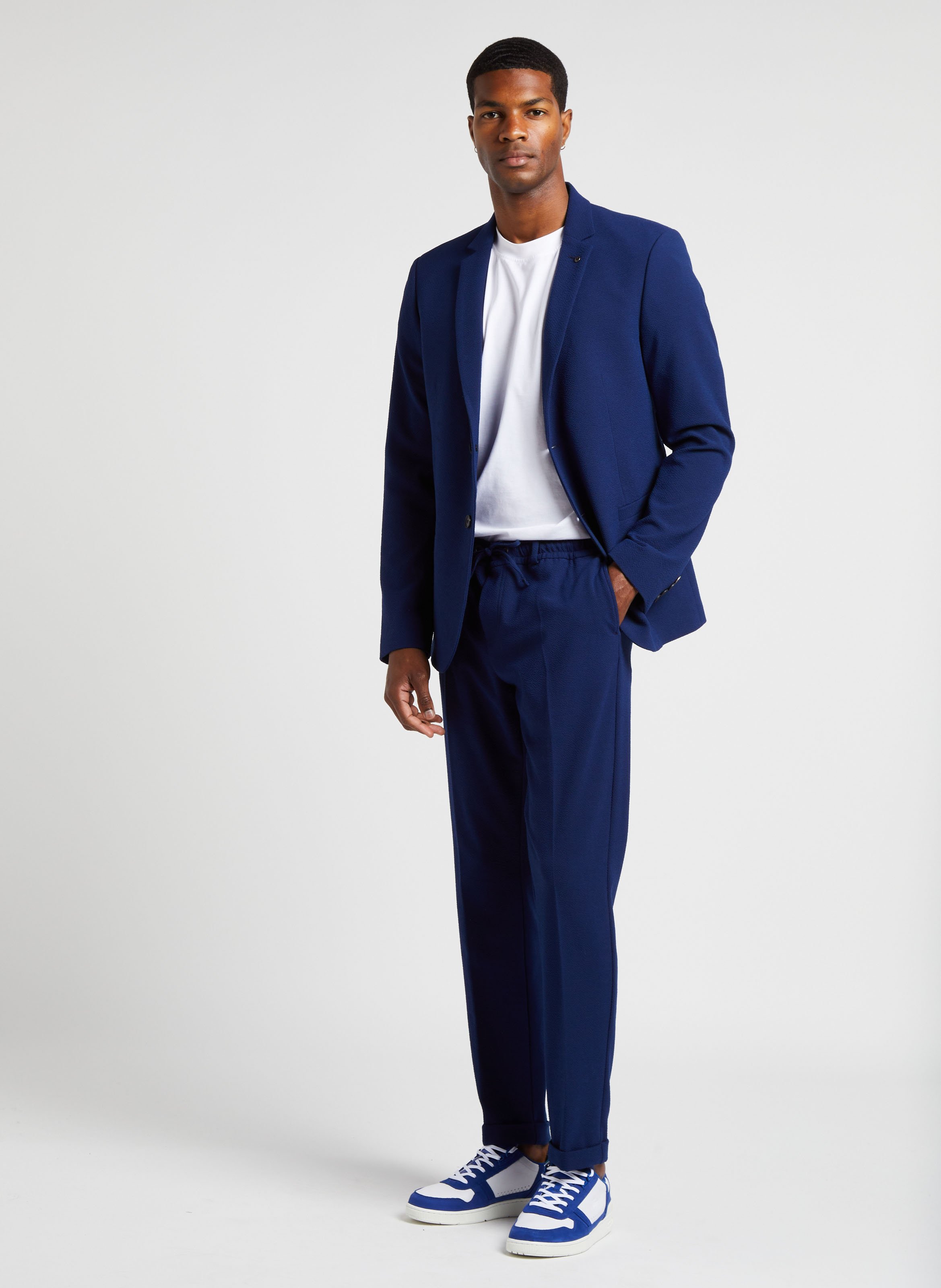 Veste de costume col tailleur texturée IKKS Bleu