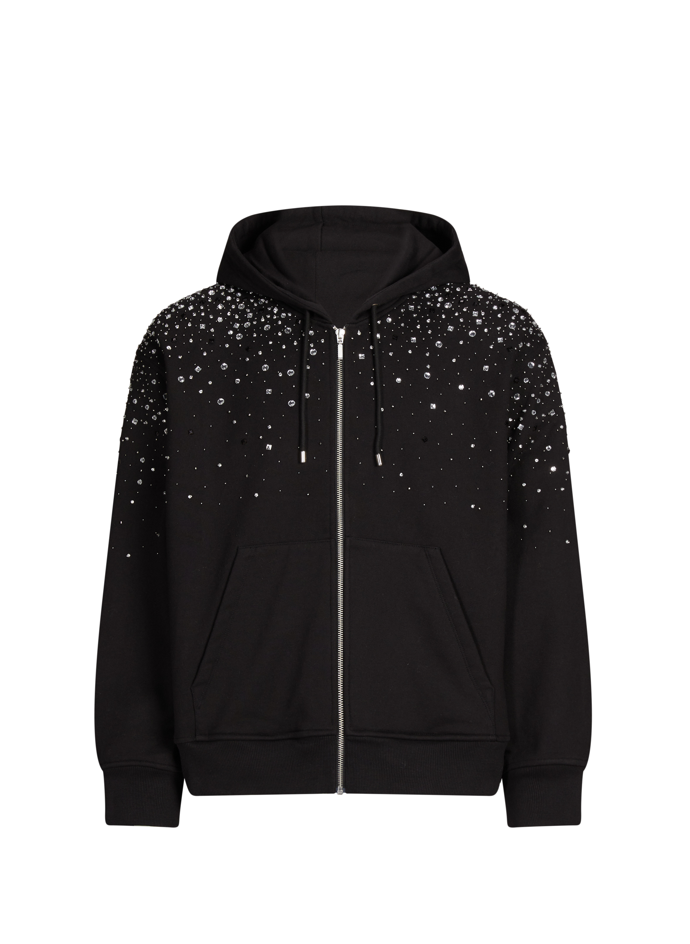 BENJAMIN BENMOYAL Straight zip-up hoodie with rhinestones in cotton Black