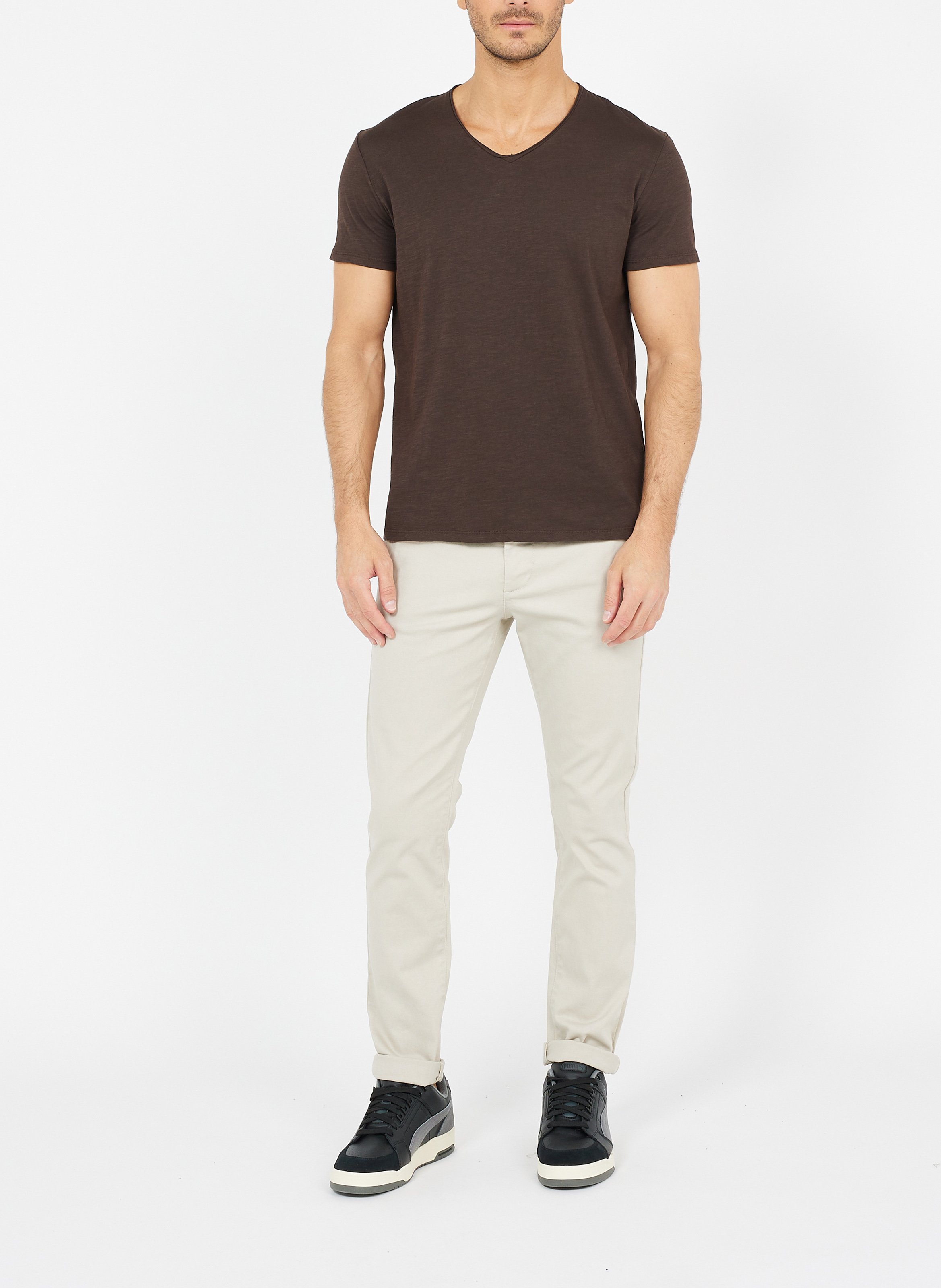 Pantalon chino en coton mélangé IKKS Beige
