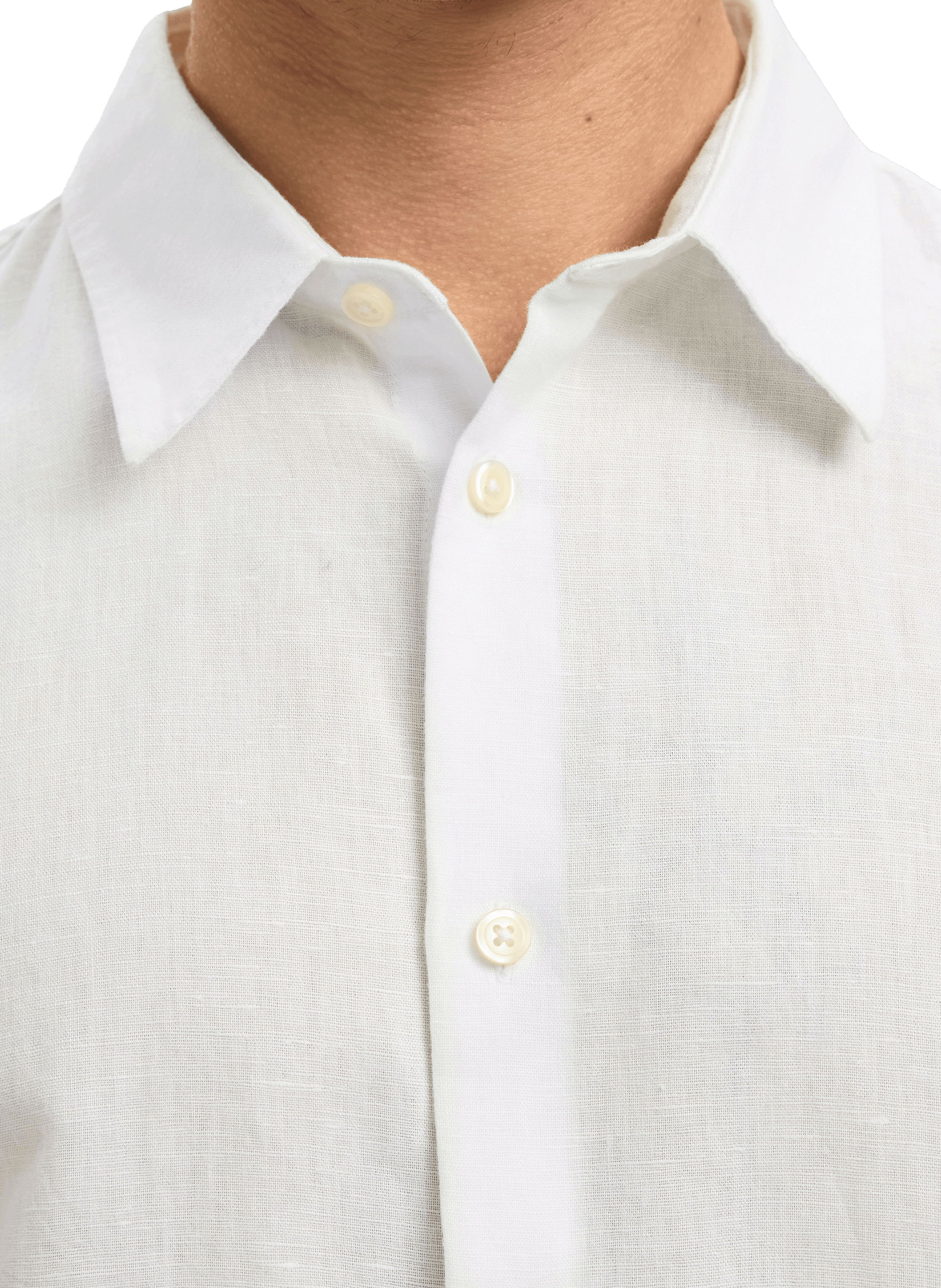 Solid shirt with a button-down collar in linen and cotton SELECTED White