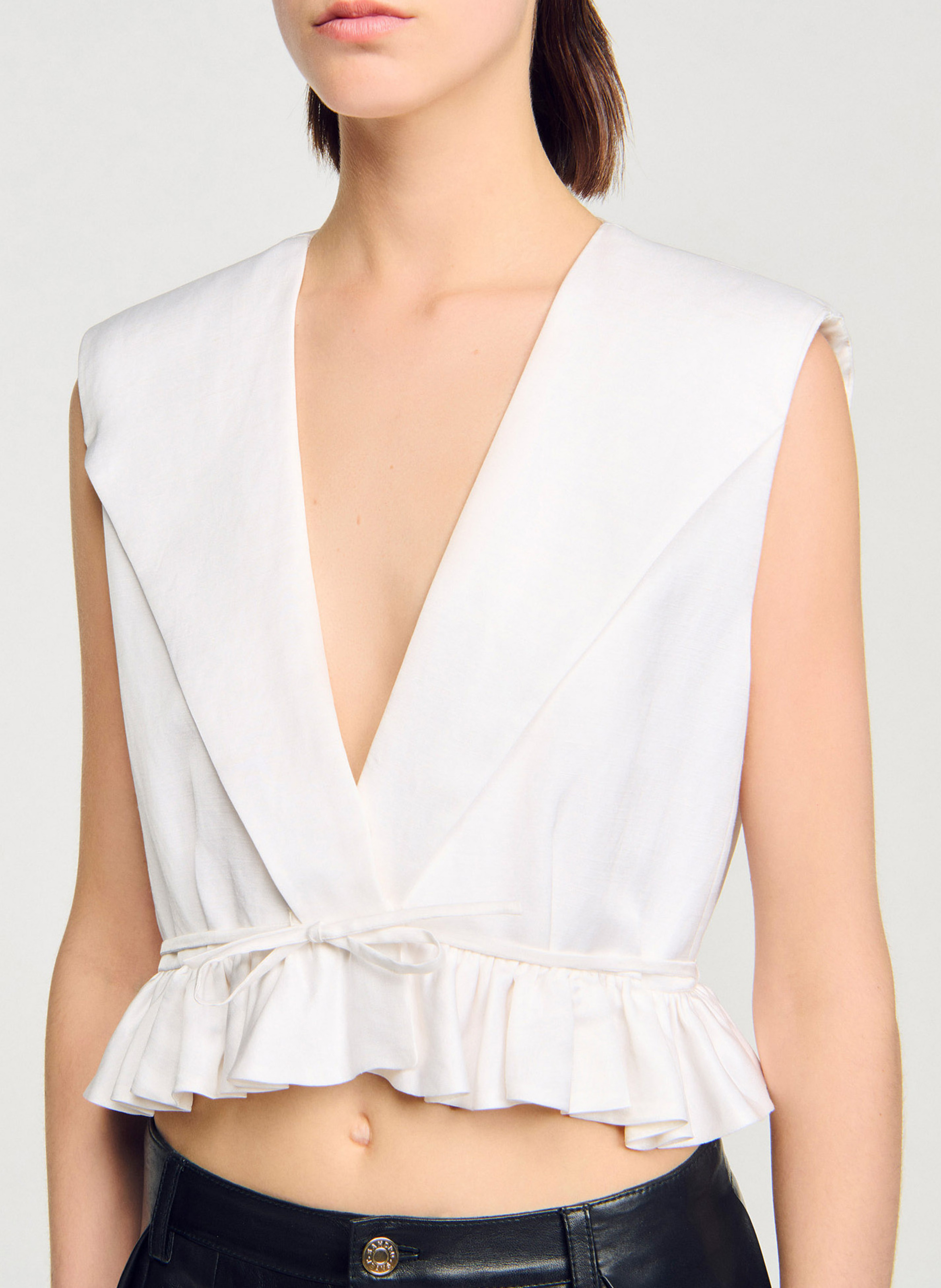 Top cintré col v SANDRO Beige