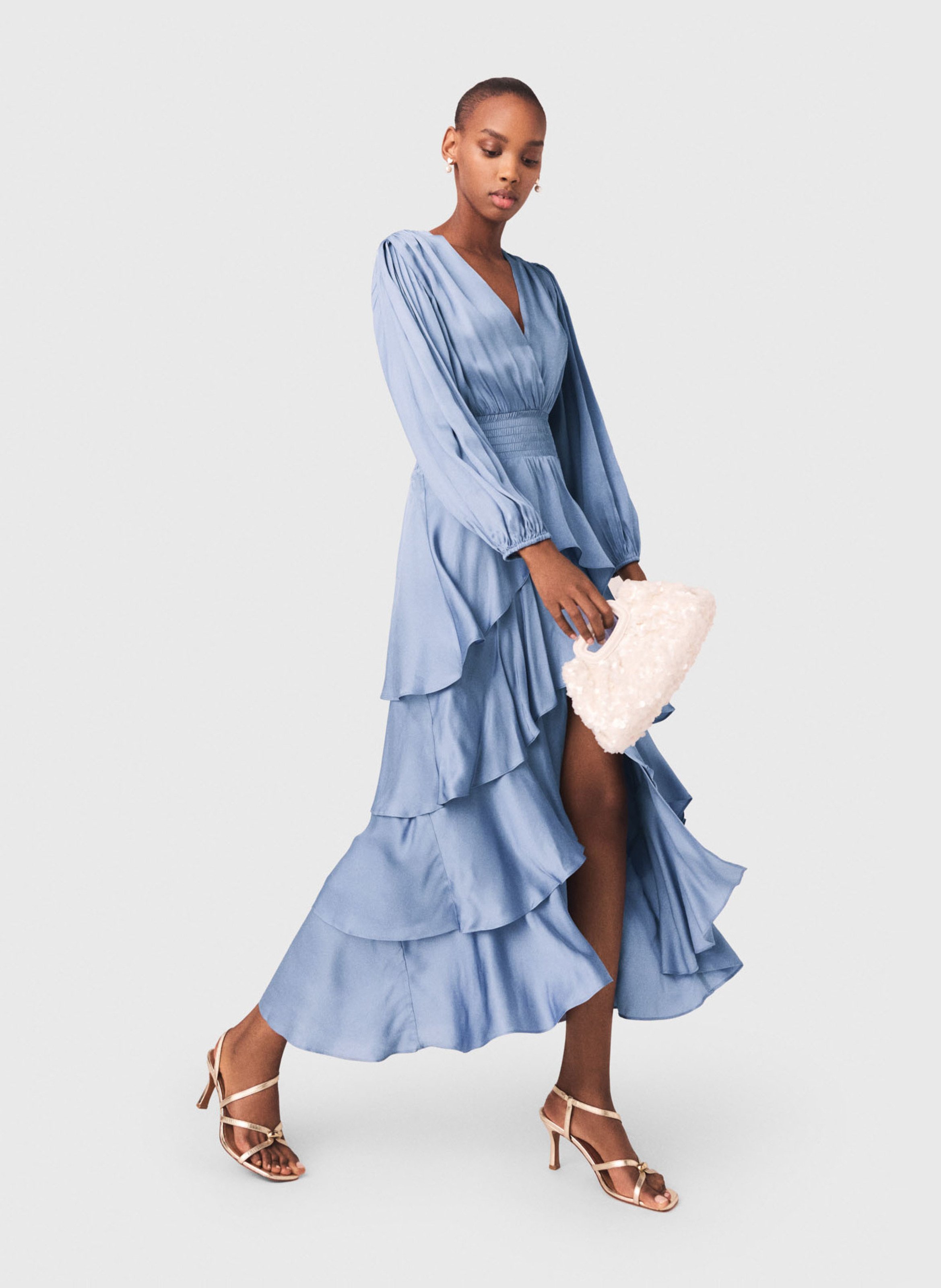 Robe longue cintrée col v MAJE Bleu