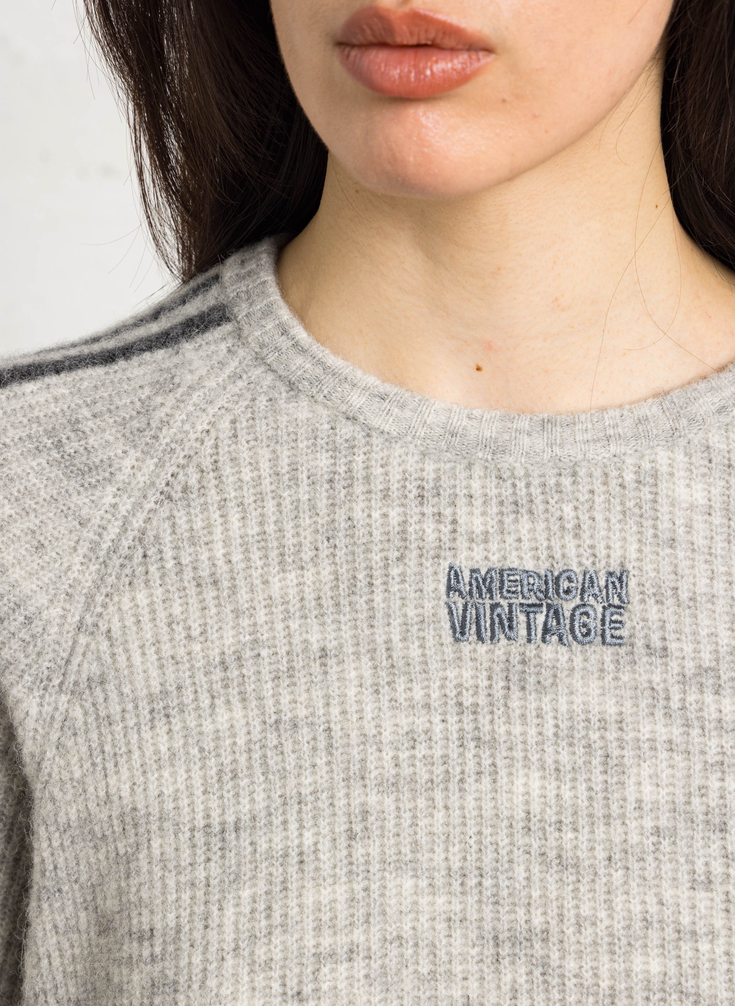 Pull ample col rond brodé en alpaga mélangé vitow AMERICAN VINTAGE Gris