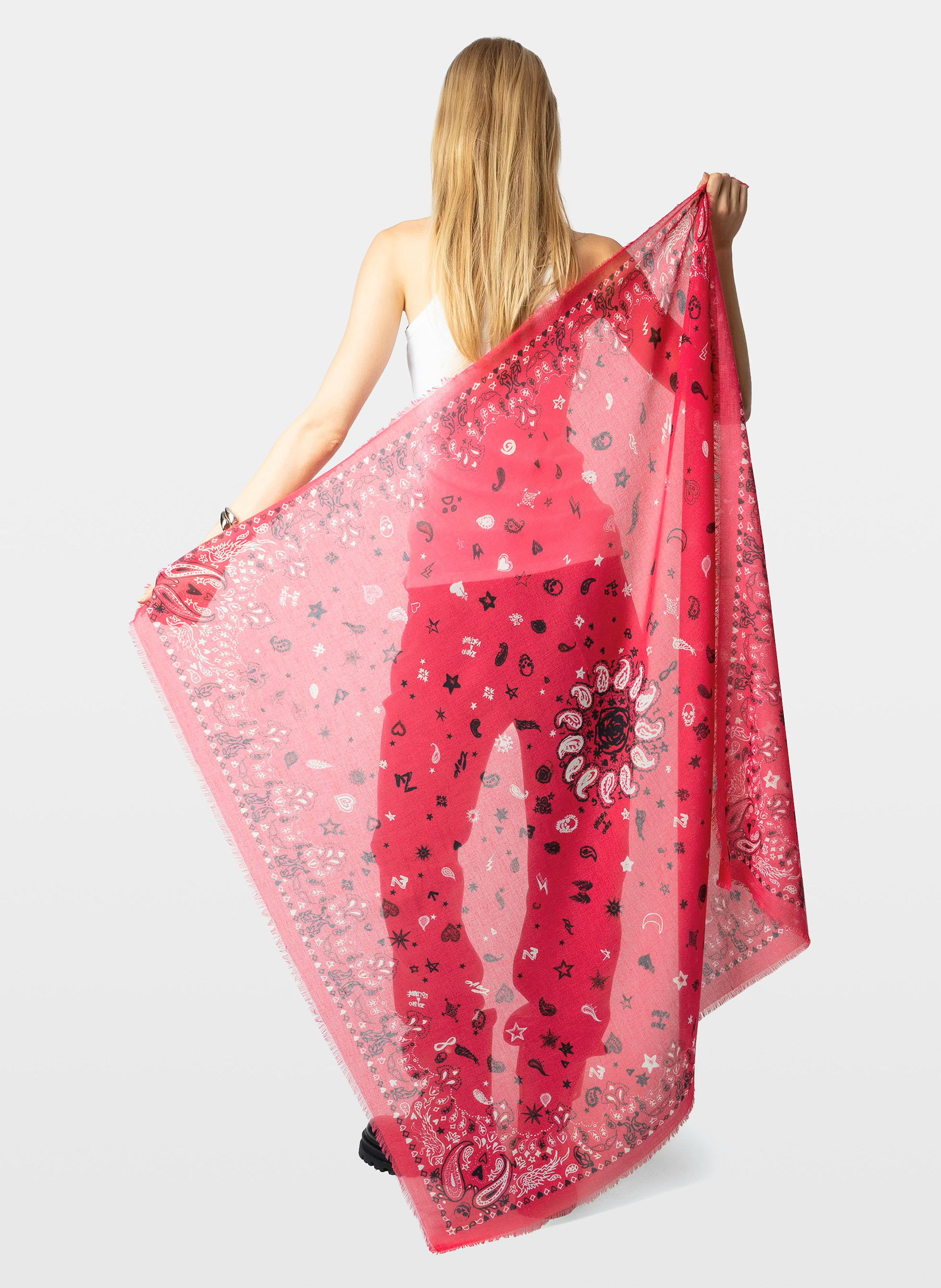 Foulard en coton imprimé maddie ZADIG&VOLTAIRE Rose
