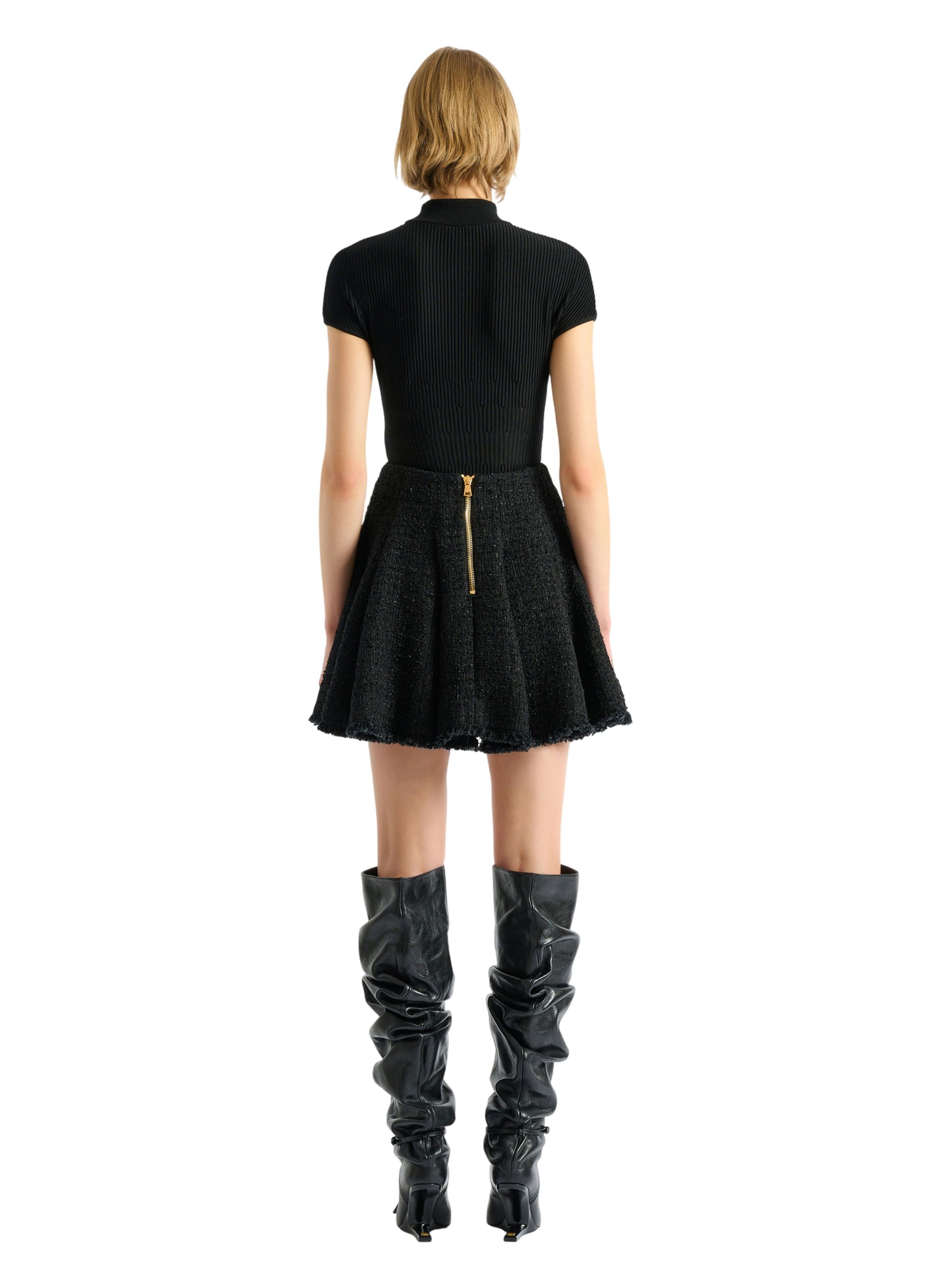 Jupe patineuse en tweed BALMAIN Noir