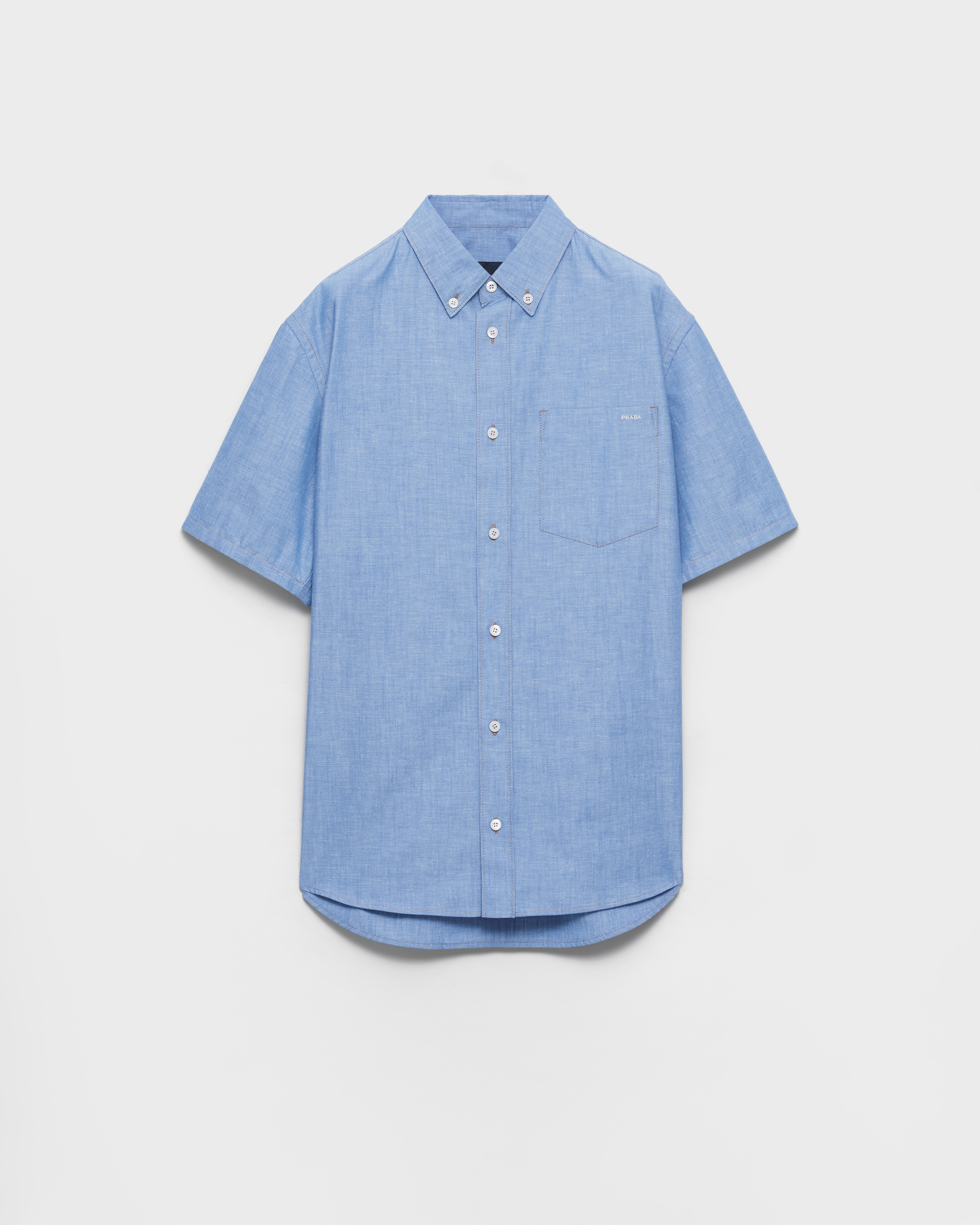 Chemise à manches courtes en chambray PRADA Bleu