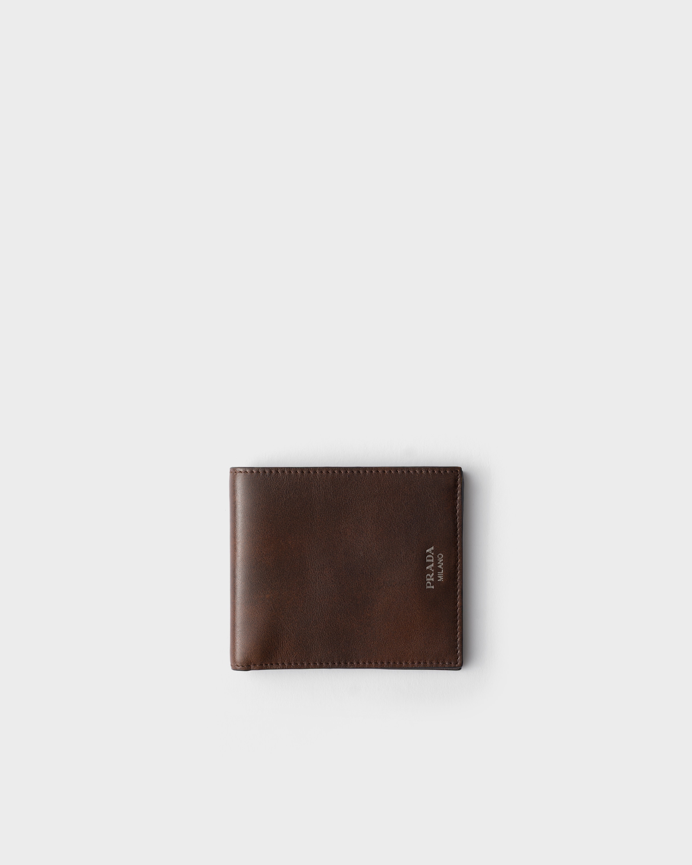 Portefeuille en cuir vieilli PRADA Marron