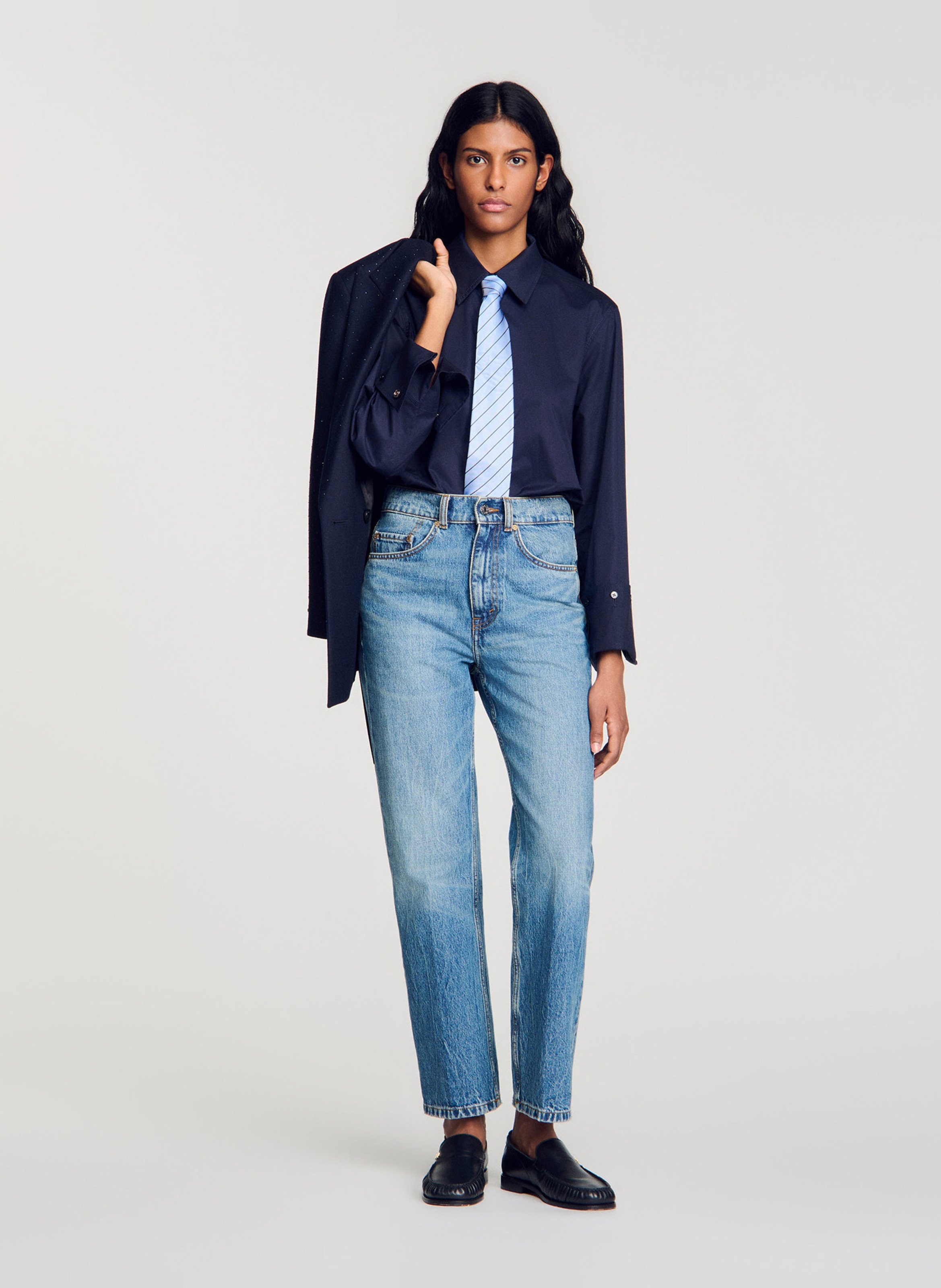 Chemise oversize col classique en coton mélangé SANDRO Bleu