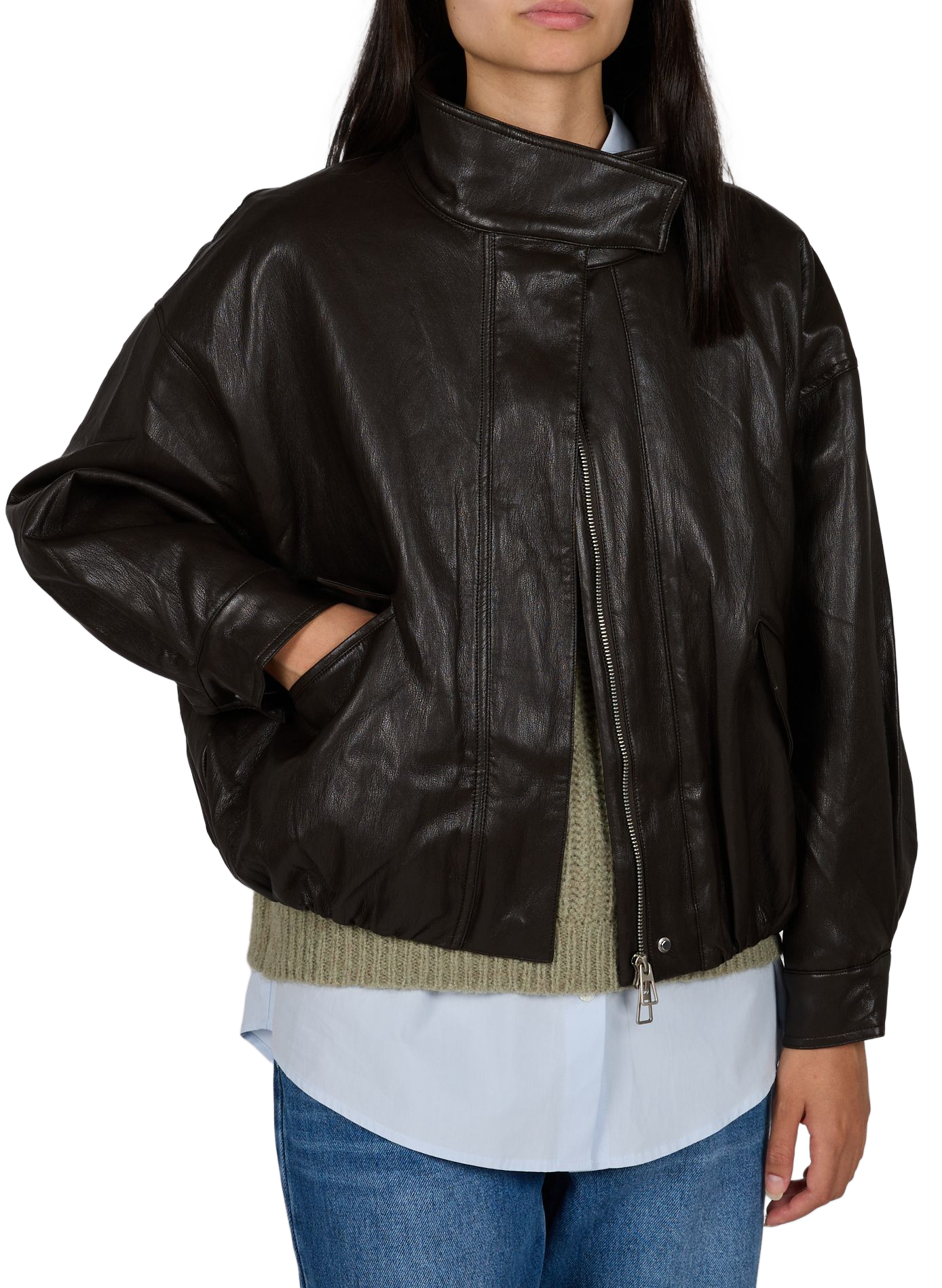 Jacket with high collar leather effect ARTLOVE Brown