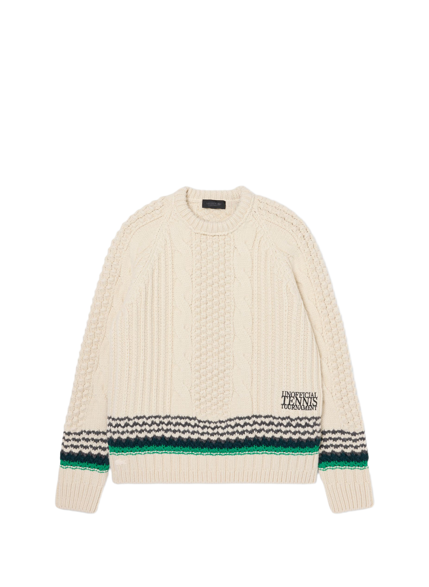 Pull ample à motif en maille tressée LACOSTE Blanc