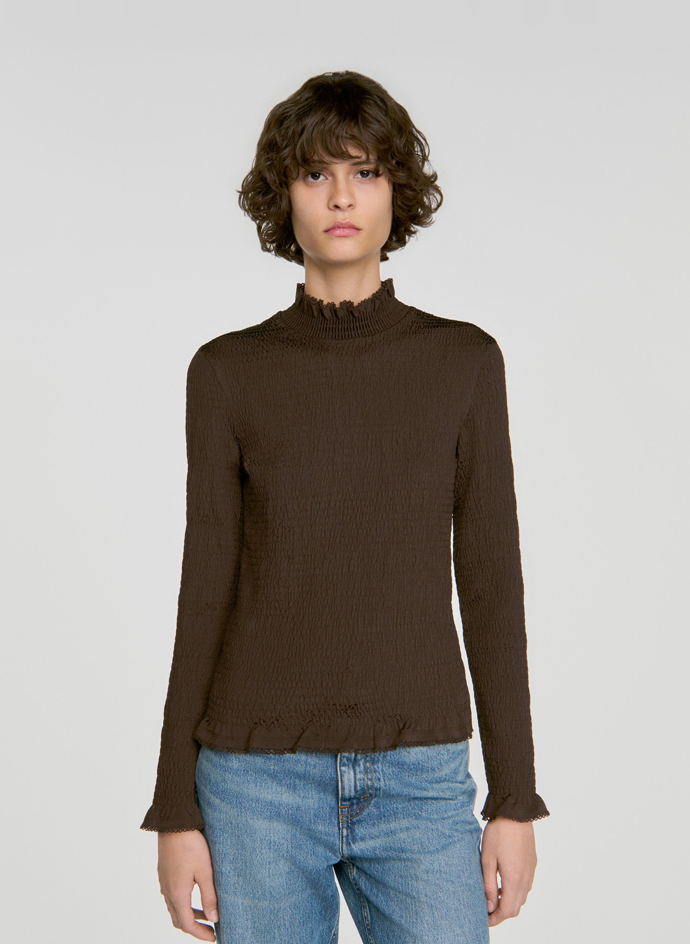 Top droit col montant SANDRO Marron