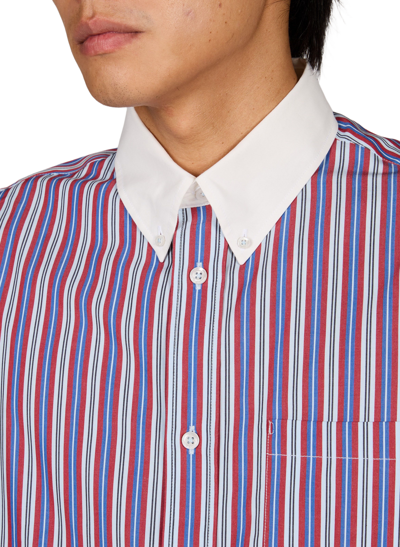 Loose fit button-down collar striped cotton shirt DROLE DE MONSIEUR Red