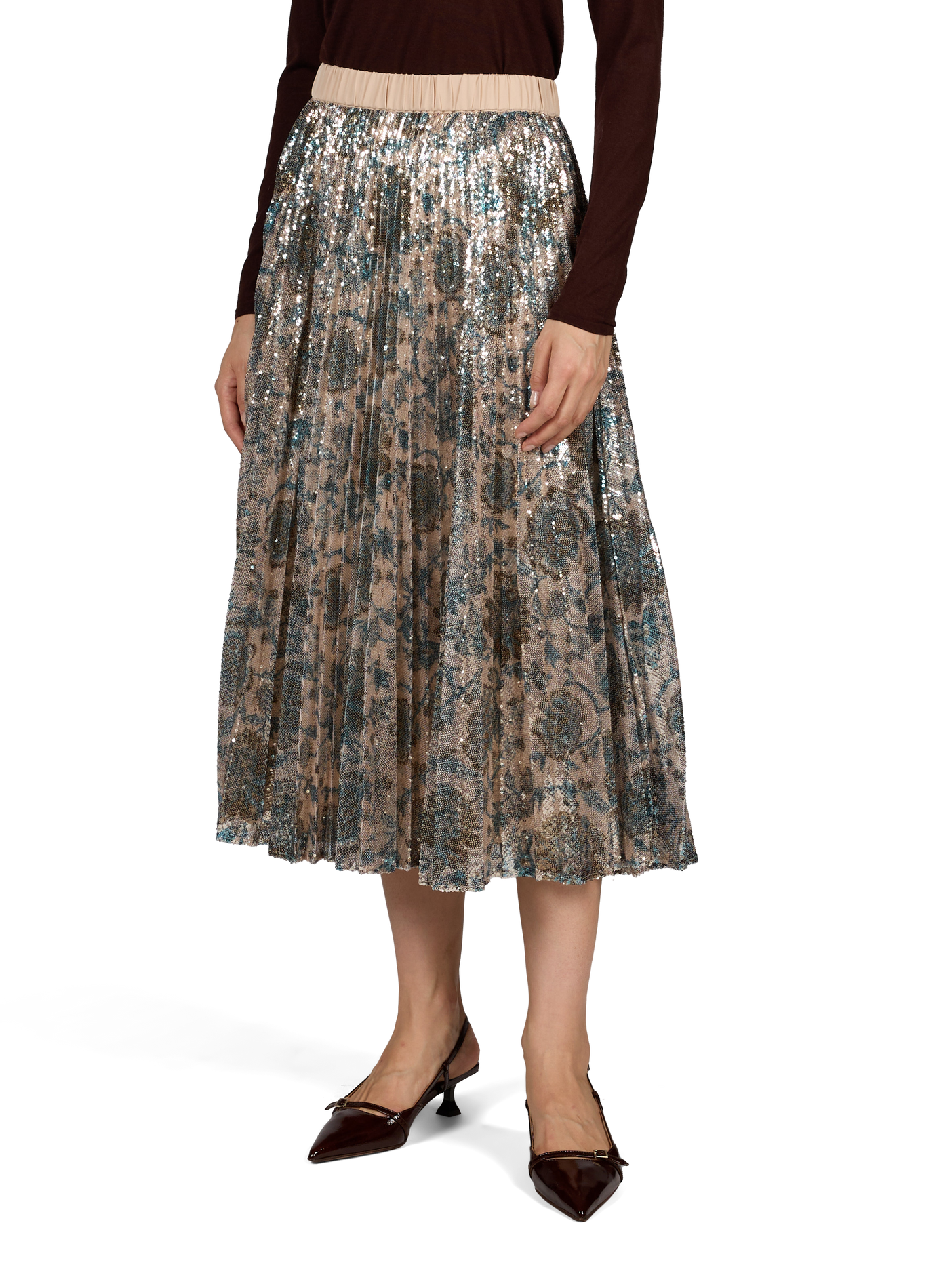 Geplooide midi-rok met pailletten PETITE MENDIGOTE Beige