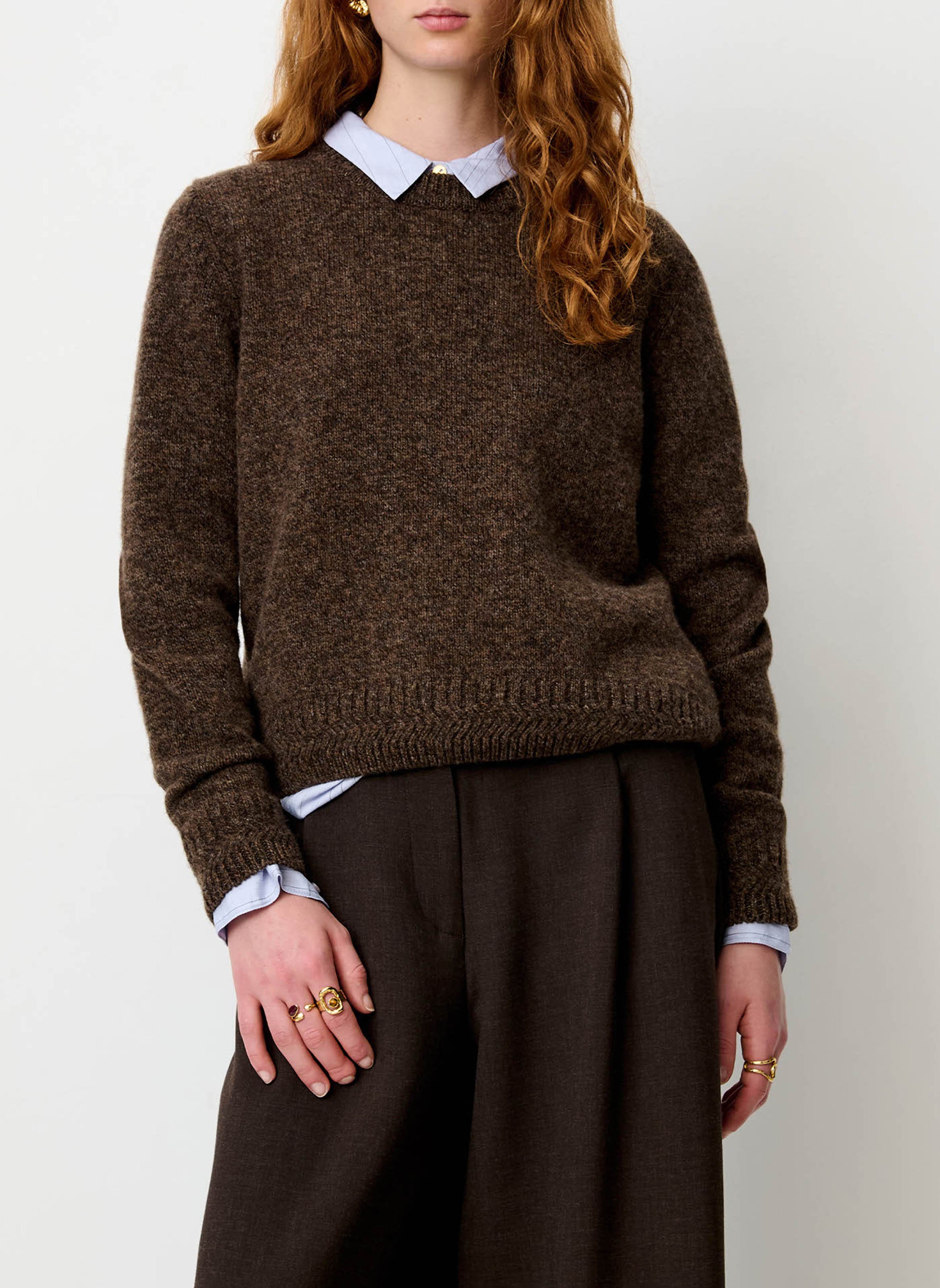 Pull oversize col rond en laine mérinos silty SESSUN Marron
