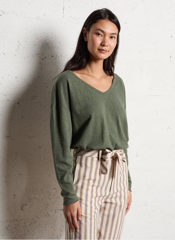 Tee-shirt manches longues en coton sonoma Vert by AMERICAN VINTAGE AMERICAN VINTAGE Tee-shirt manches longues en coton sonoma Vert