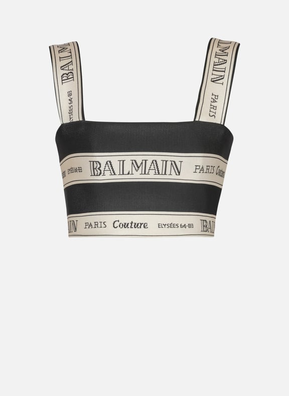 Top court en jacquard à motif ruban balmain Noir by BALMAIN BALMAIN Top court en jacquard à motif ruban balmain Noir