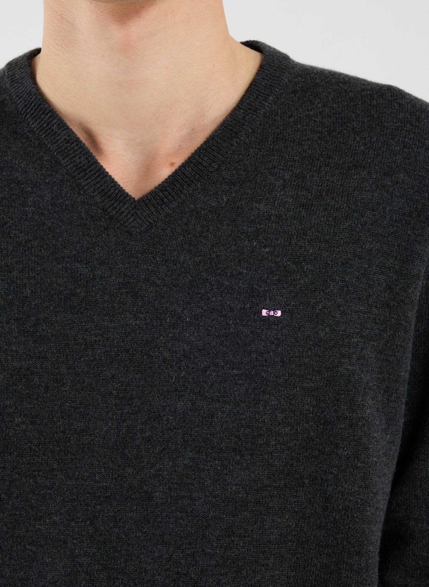Pull col V en laine et coton EDEN PARK Gris